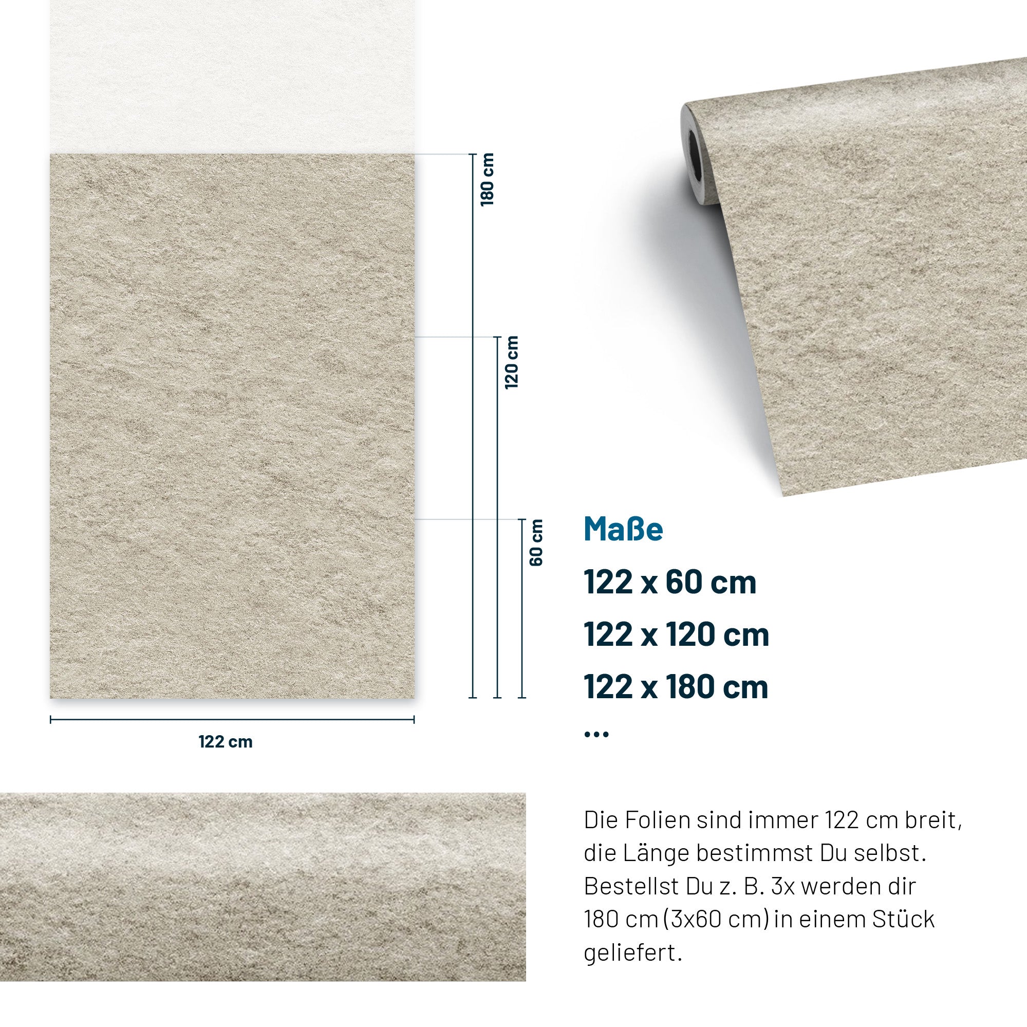 3D Naturstein-Dekor Möbelfolie Beige Raw Granite