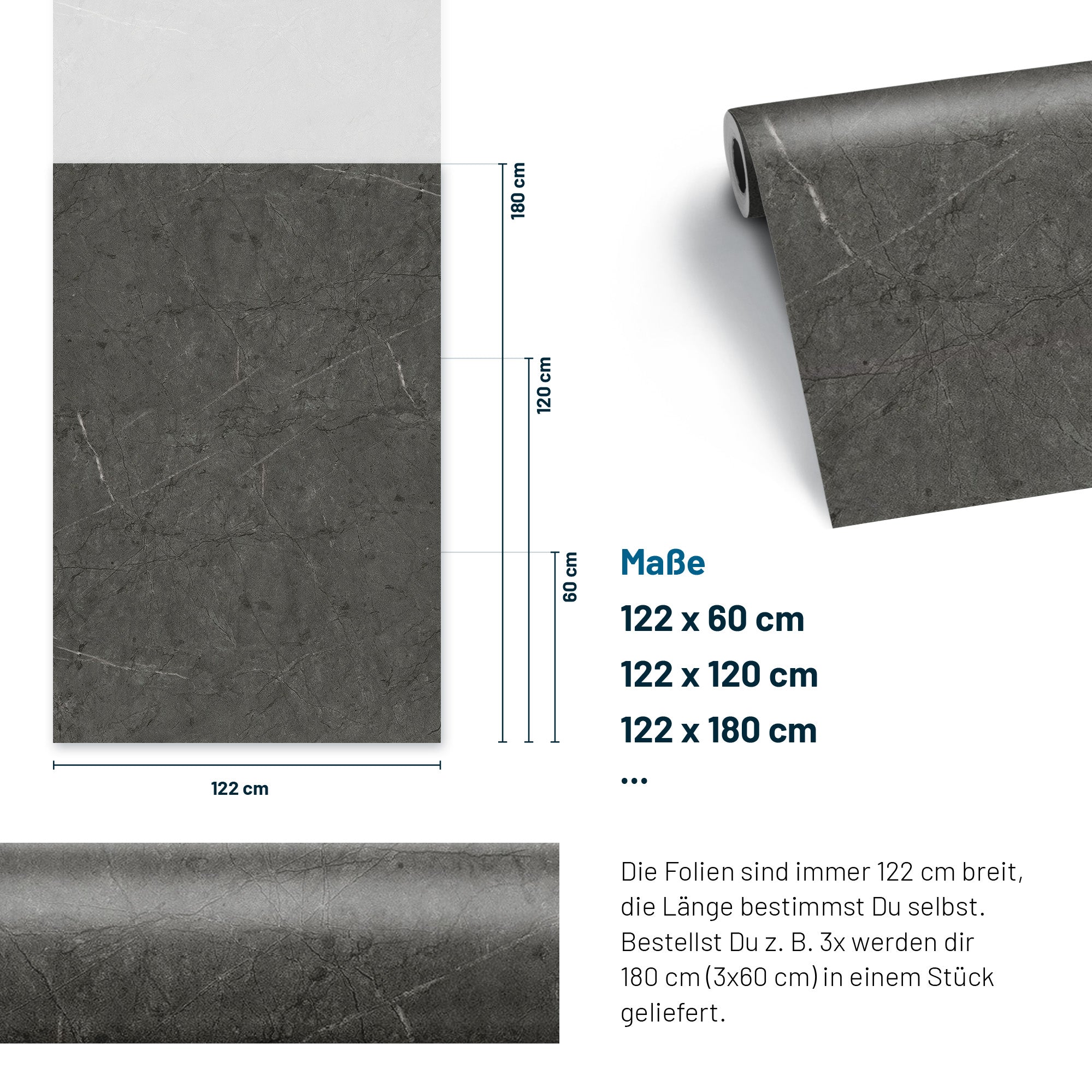 3D Naturstein-Dekor Möbelfolie Marmor Armani Nero