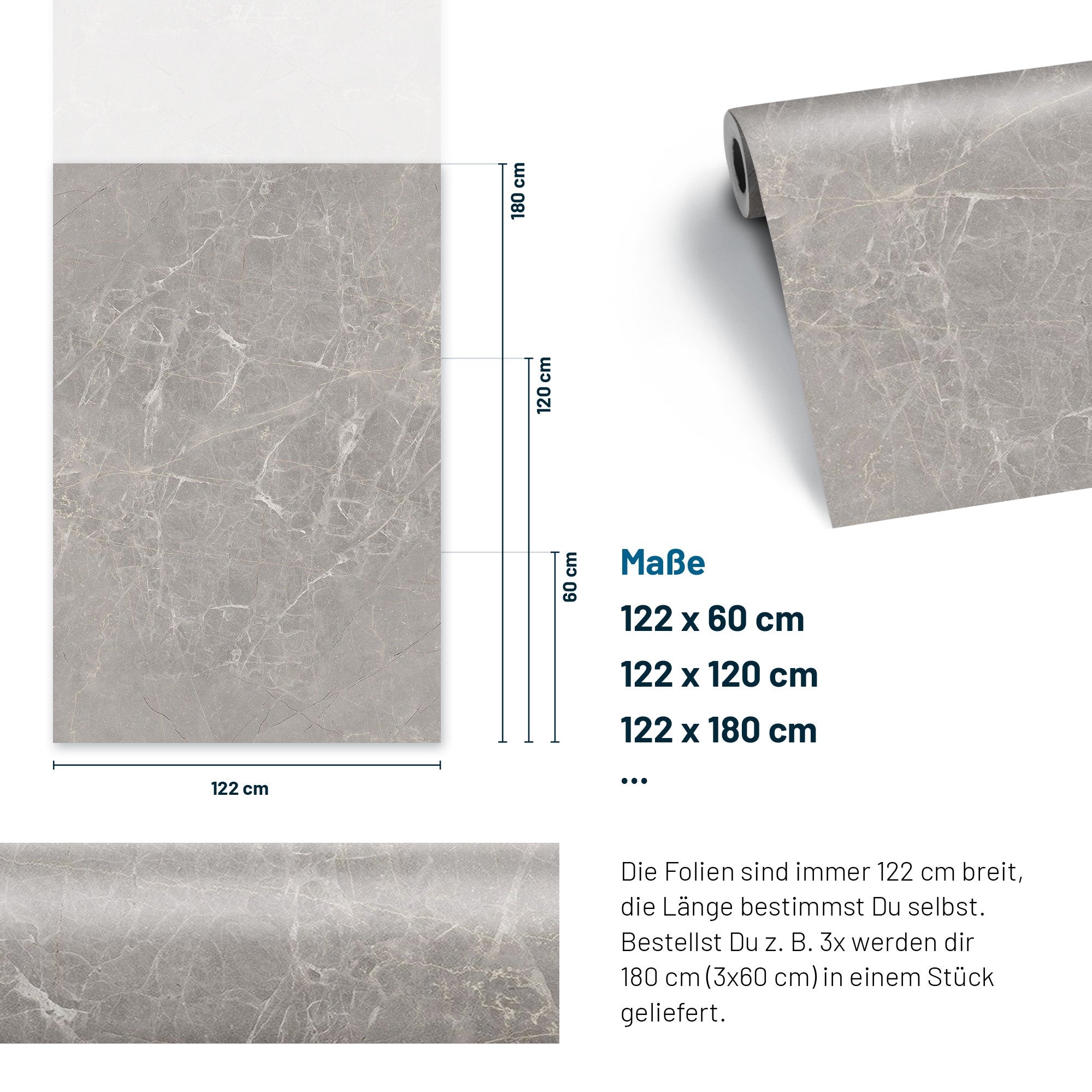 3D Naturstein-Dekor Möbelfolie Marmor Light Etruscan Grey