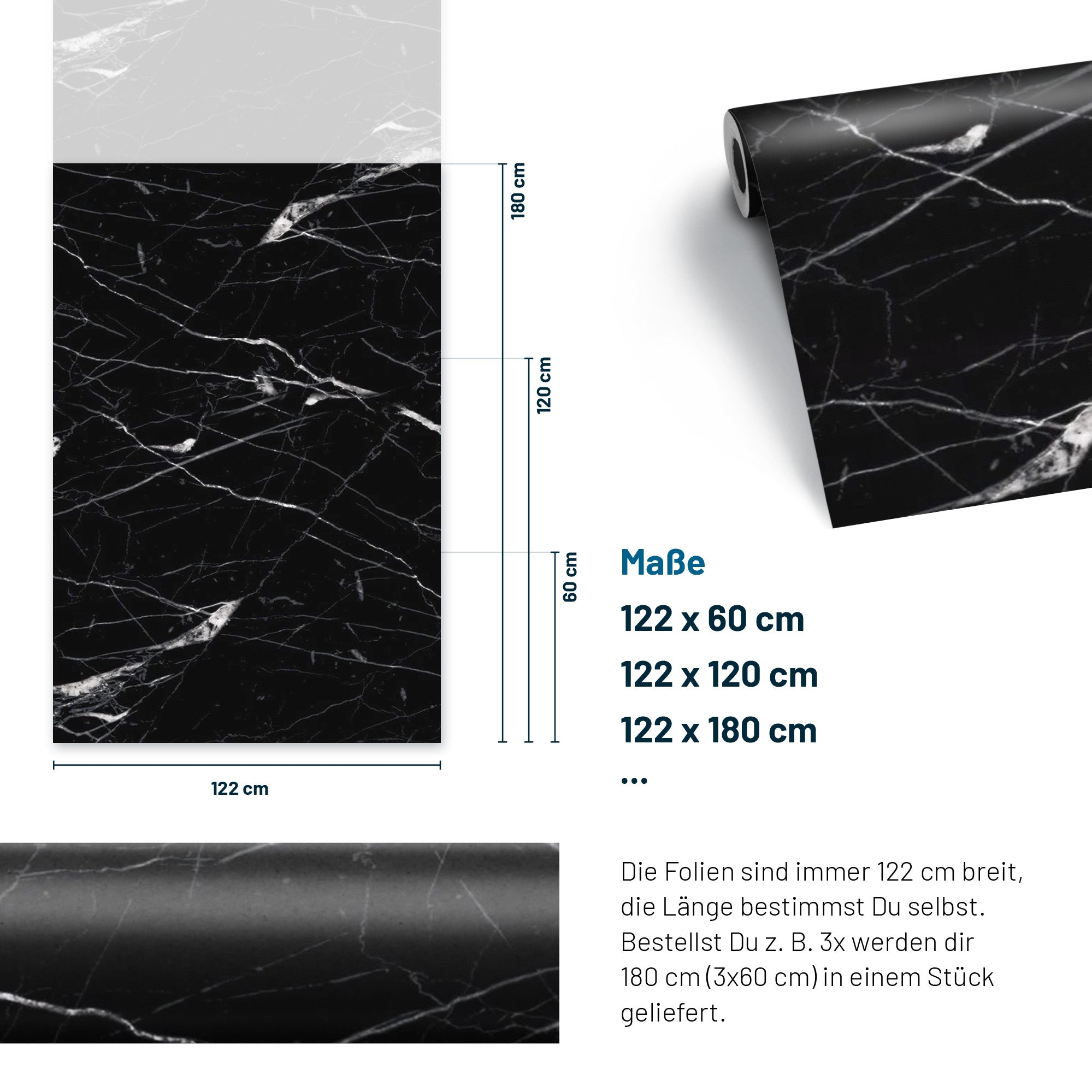 3D Naturstein-Dekor Möbelfolie Marmor Nero Marquina