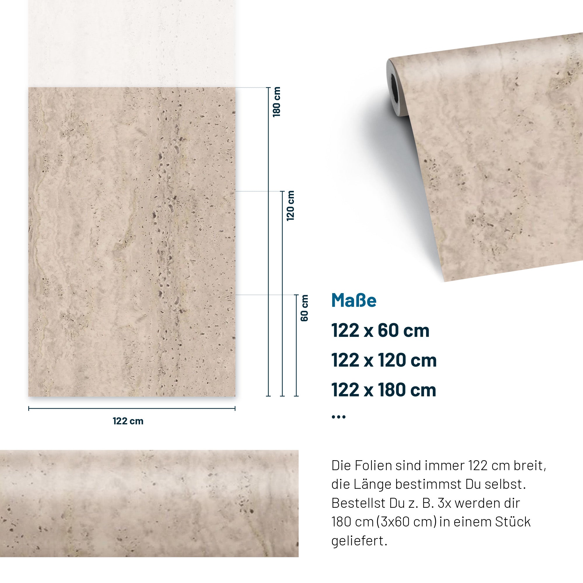 3D Naturstein-Dekor Möbelfolie Marmor Raw Travertine