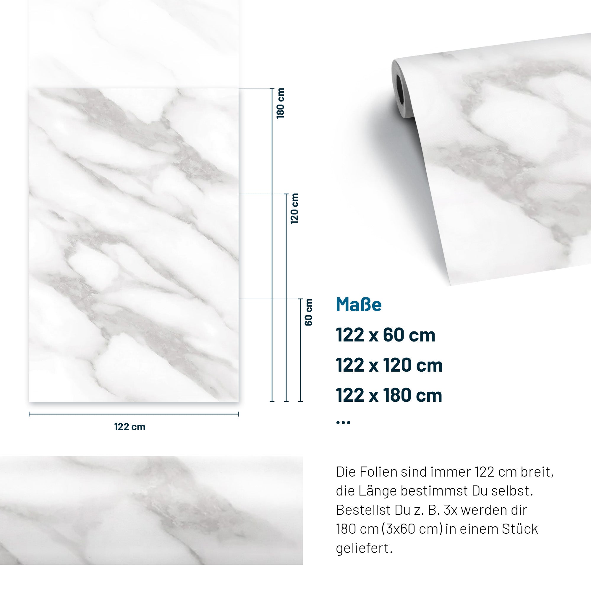 3D Naturstein-Dekor Möbelfolie Marmor Statuary White