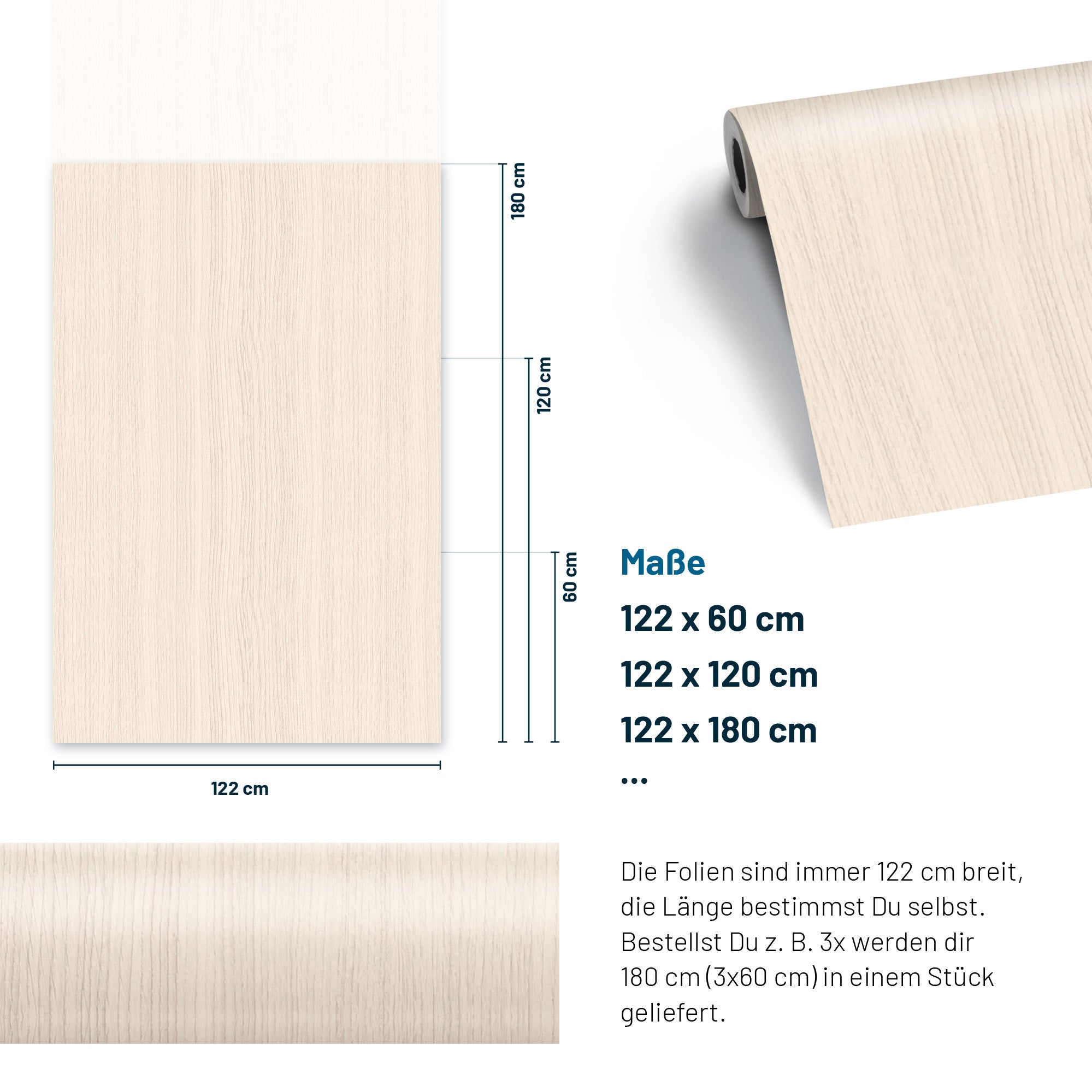 3D Holz-Dekor Möbelfolie Pale White Oak