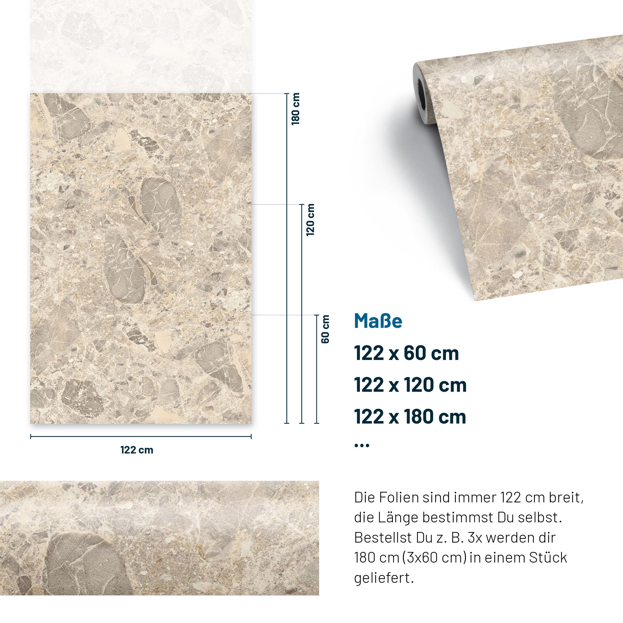 3D Naturstein-Dekor Möbelfolie Terrazzo Lombarda Bianco