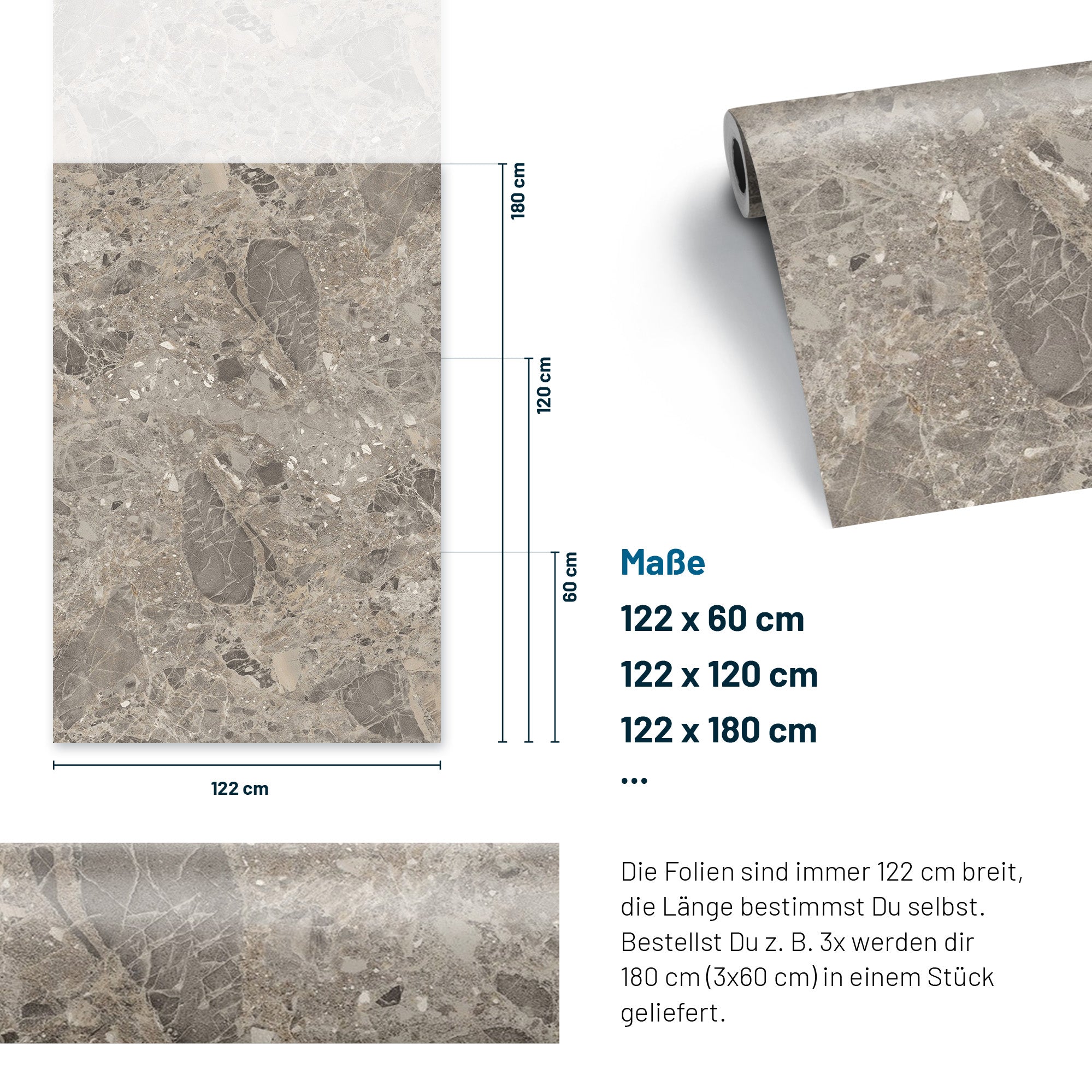 3D Naturstein-Dekor Möbelfolie Terrazzo Lombarda Grigio