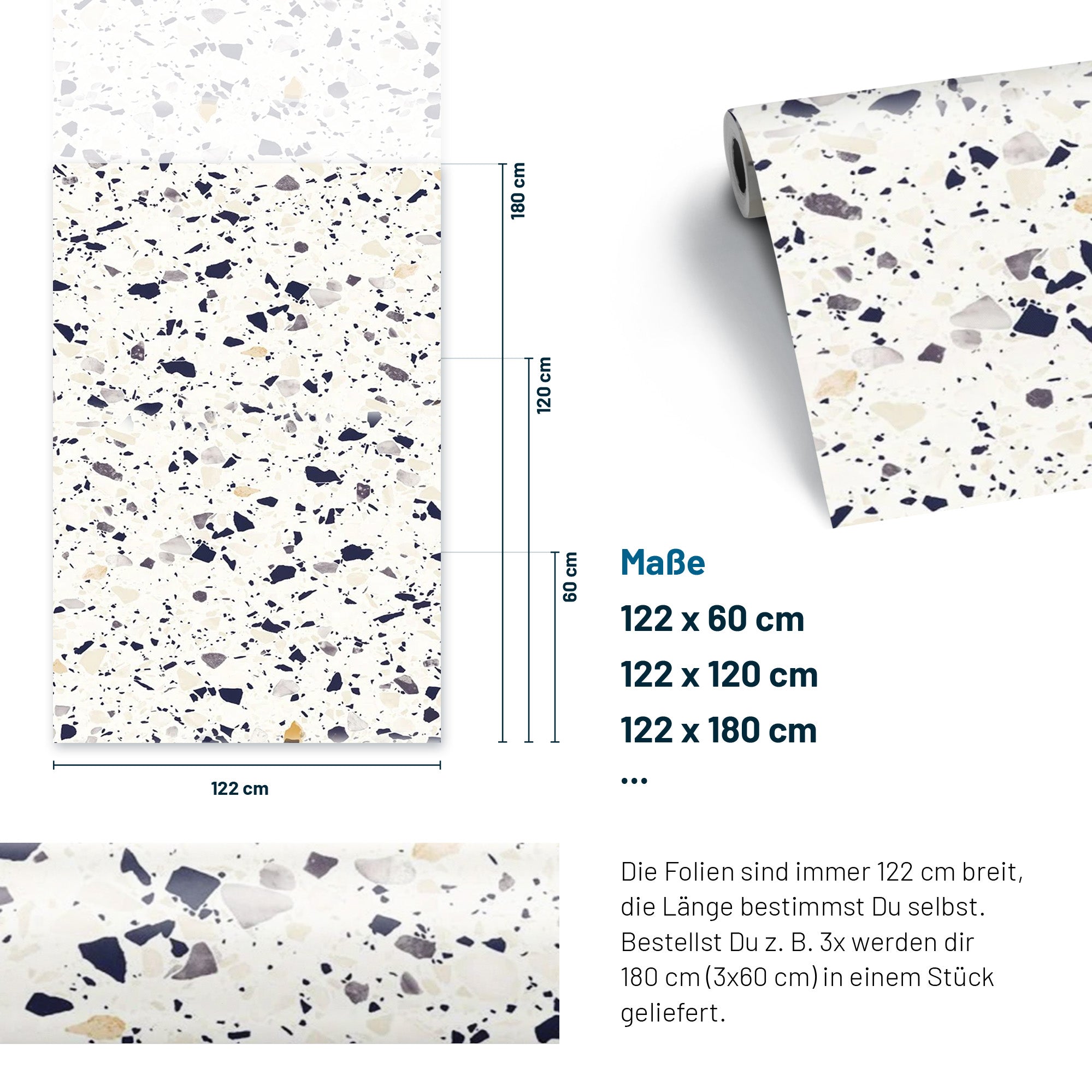 3D Naturstein-Dekor Möbelfolie Terrazzo Mixed Blue