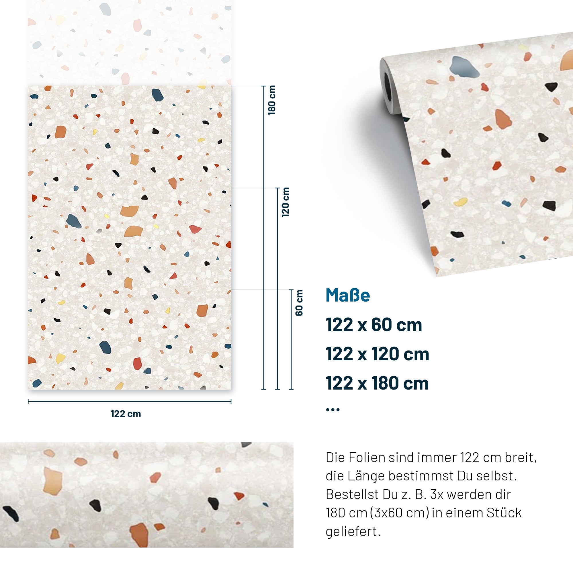 3D Naturstein-Dekor Möbelfolie Terrazzo Multicolored