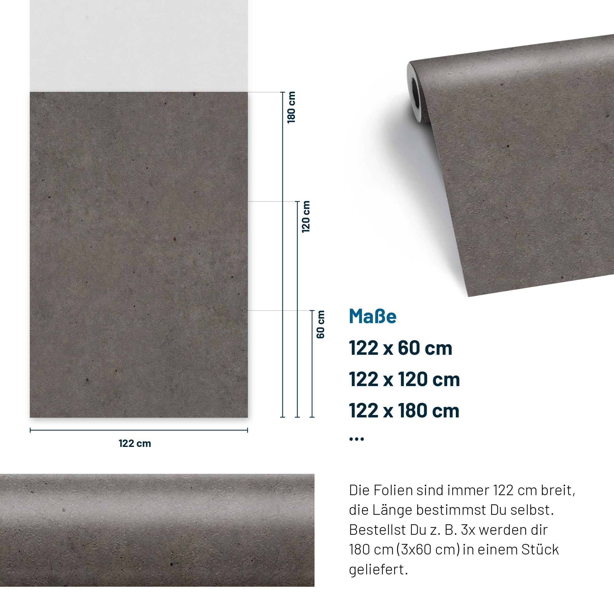 3D Beton-Dekor Möbelfolie Urban Cement Dark Texturiert