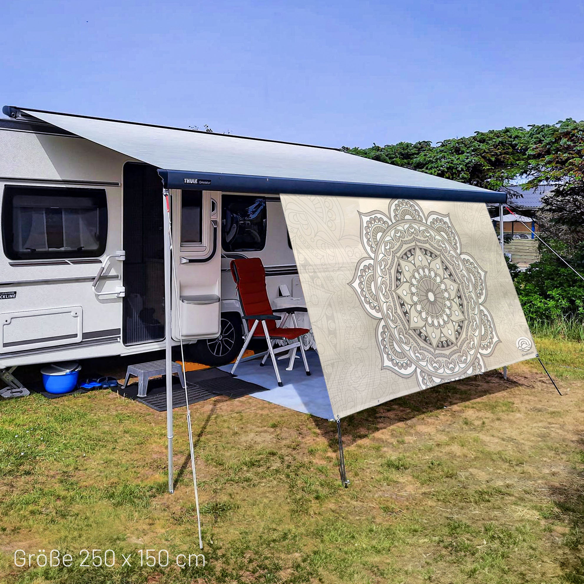 PVC Camping Sonnenschutz - Motiv MANDALA BEIGE 150cm Hoch