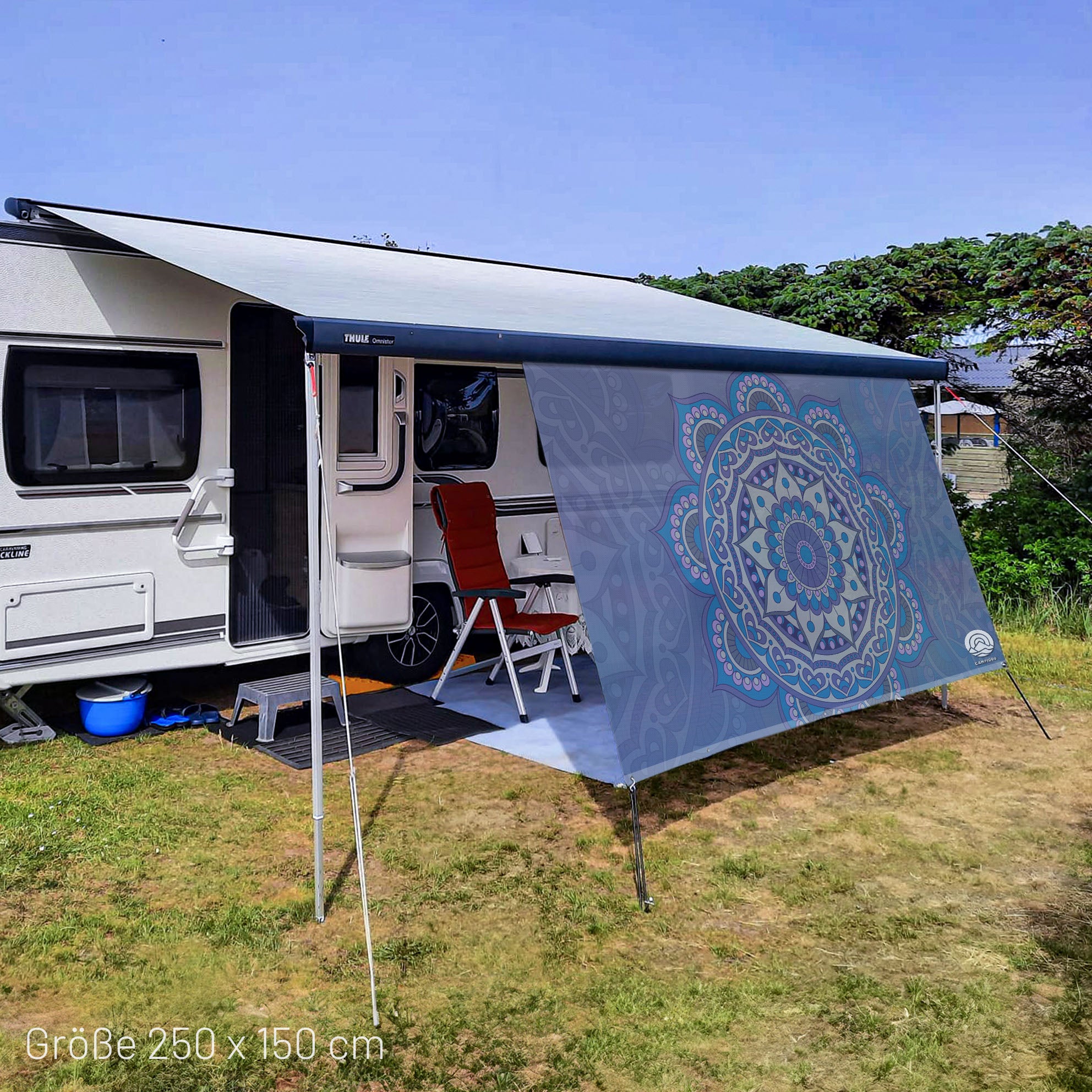 PVC Camping Sonnenschutz - Motiv MANDALA BLAU 150cm Hoch