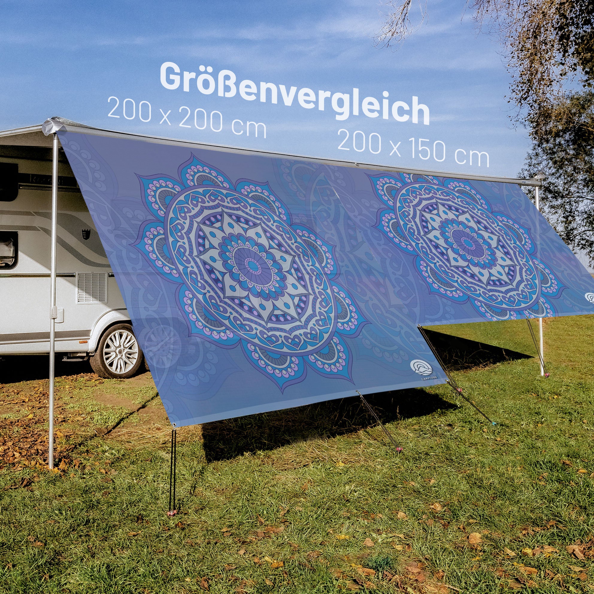 PVC Camping Sonnenschutz - Motiv MANDALA BLAU 150cm Hoch