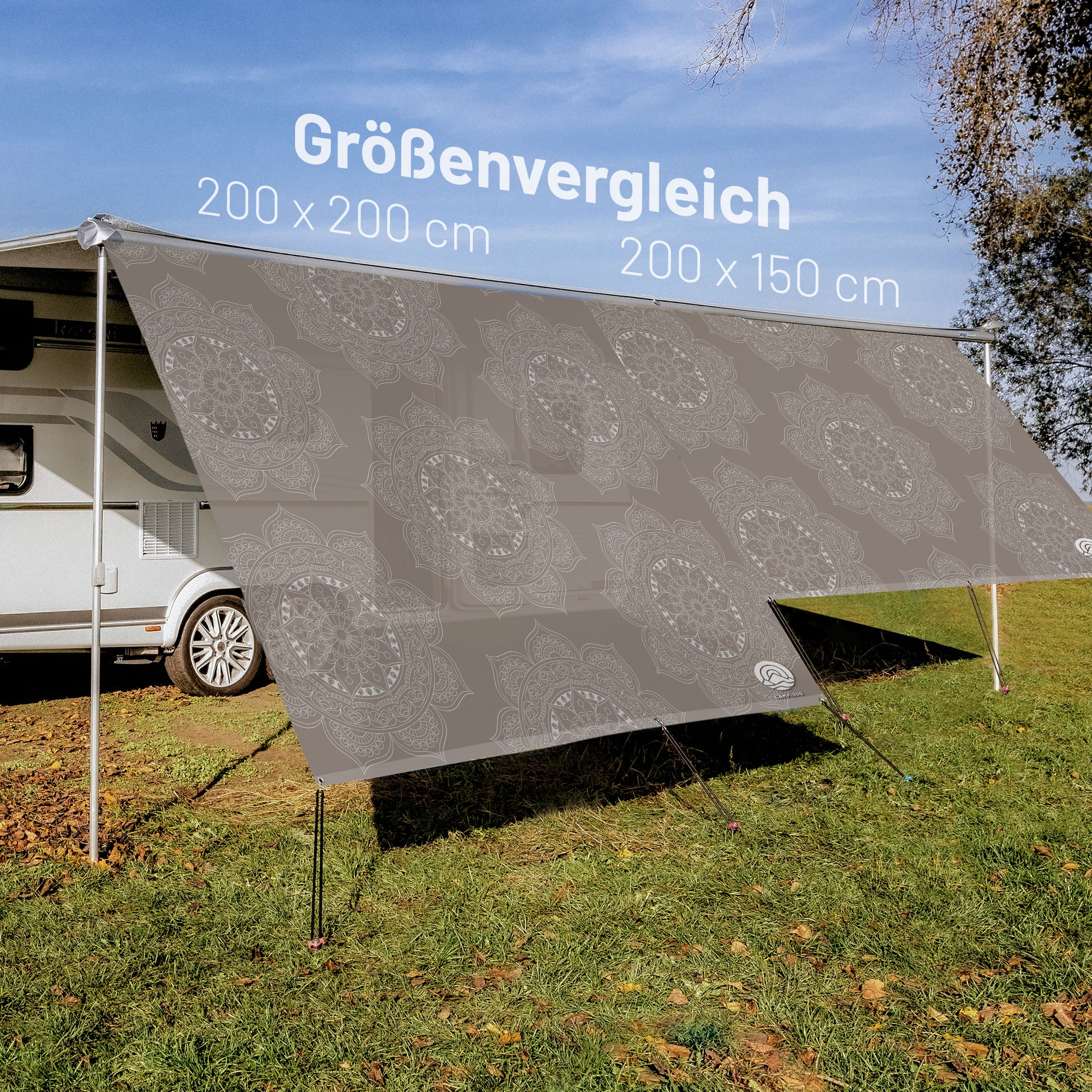 PVC Camping Sonnenschutz - Motiv MANDALA BRAUN 150cm Hoch