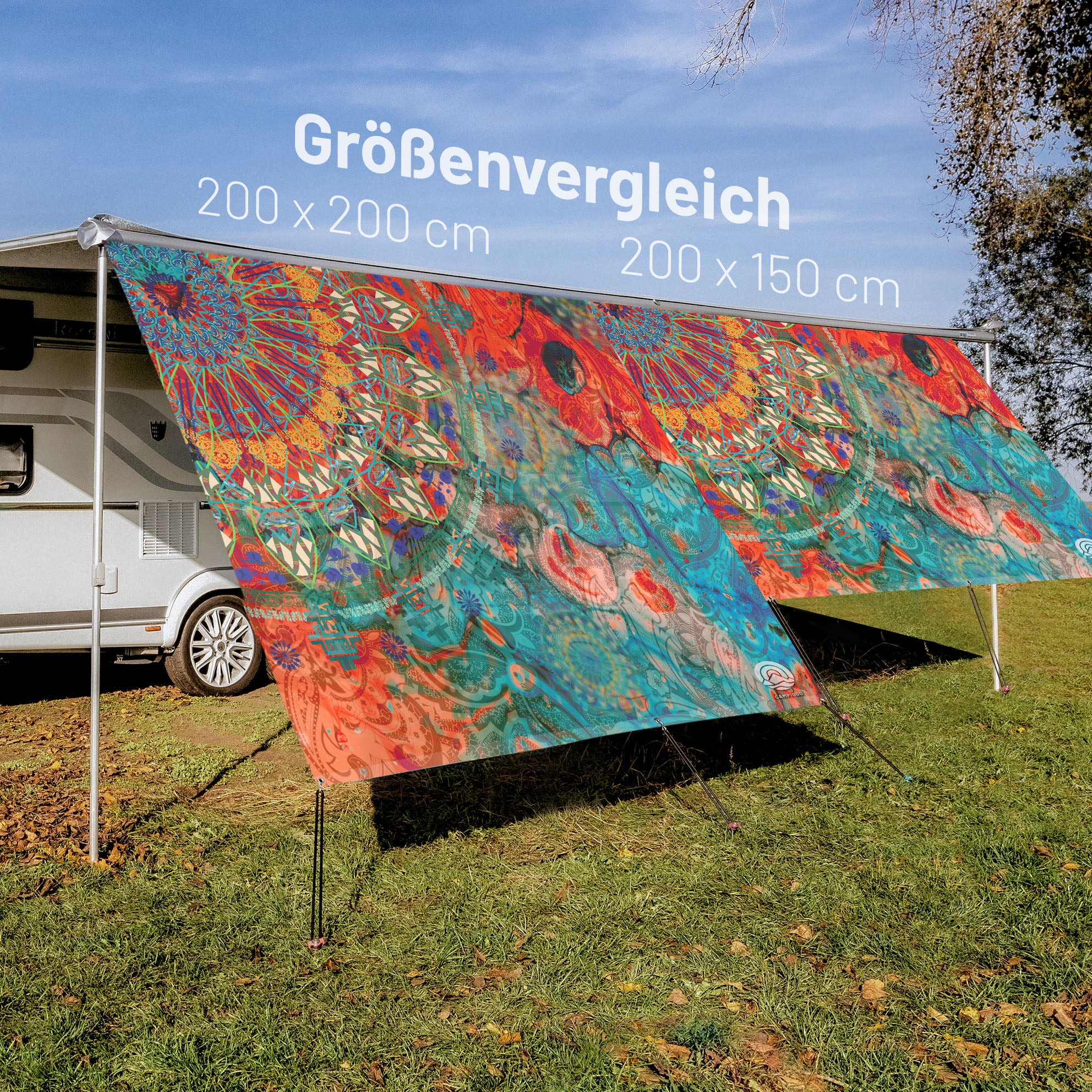 PVC Camping Sonnenschutz - Motiv MANDALA BUNT 150cm Hoch