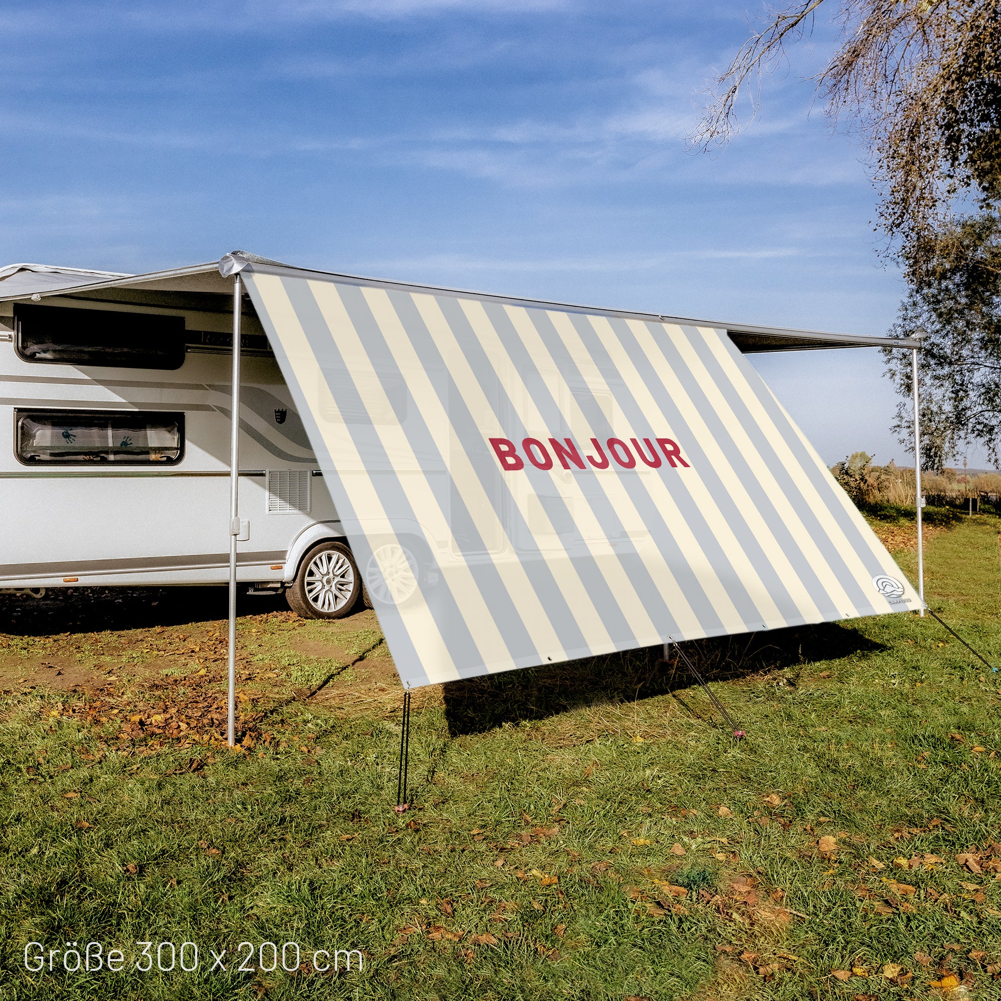 Sonnensegel STRIPE DEIN TEXT Beige/Blau