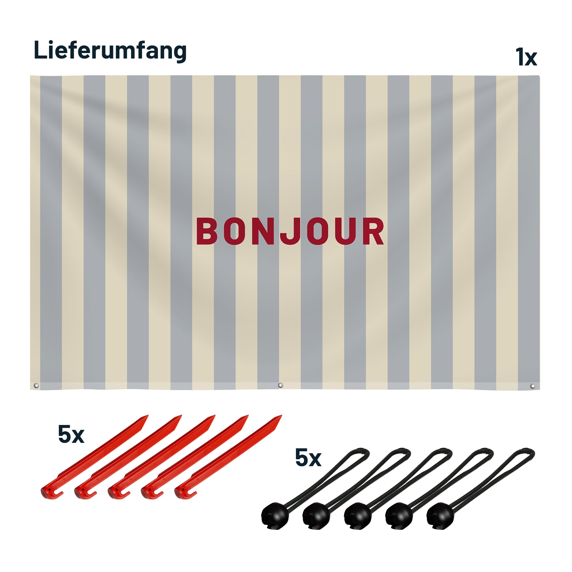 Sonnensegel STRIPE DEIN TEXT Beige/Blau
