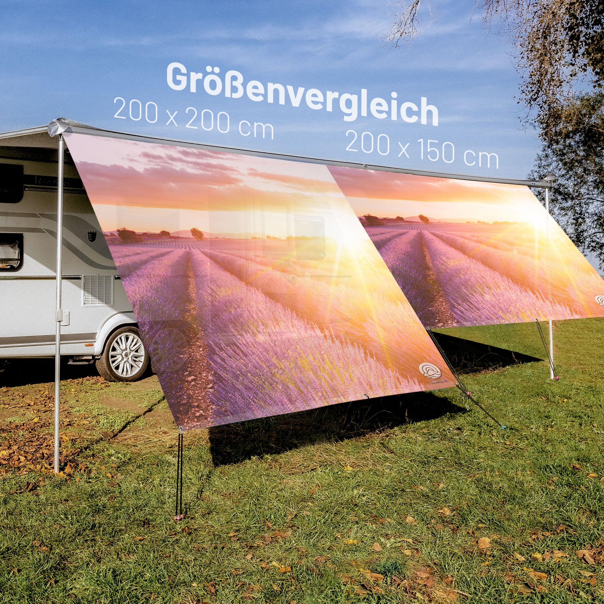 PVC Camping Sonnenschutz - Motiv LAVENDELFELD 150cm Hoch