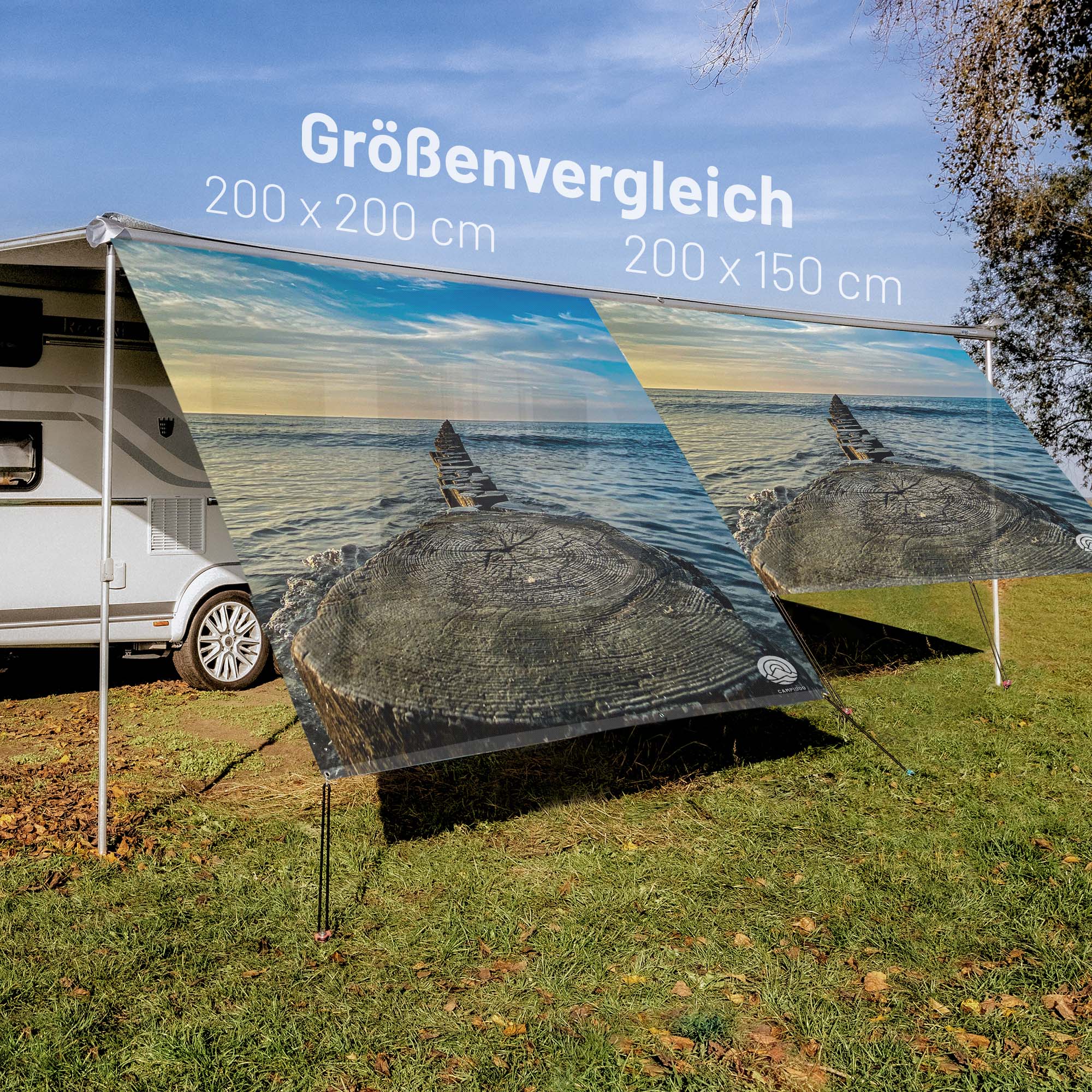 PVC camping sun protection - motif SURF 150cm high