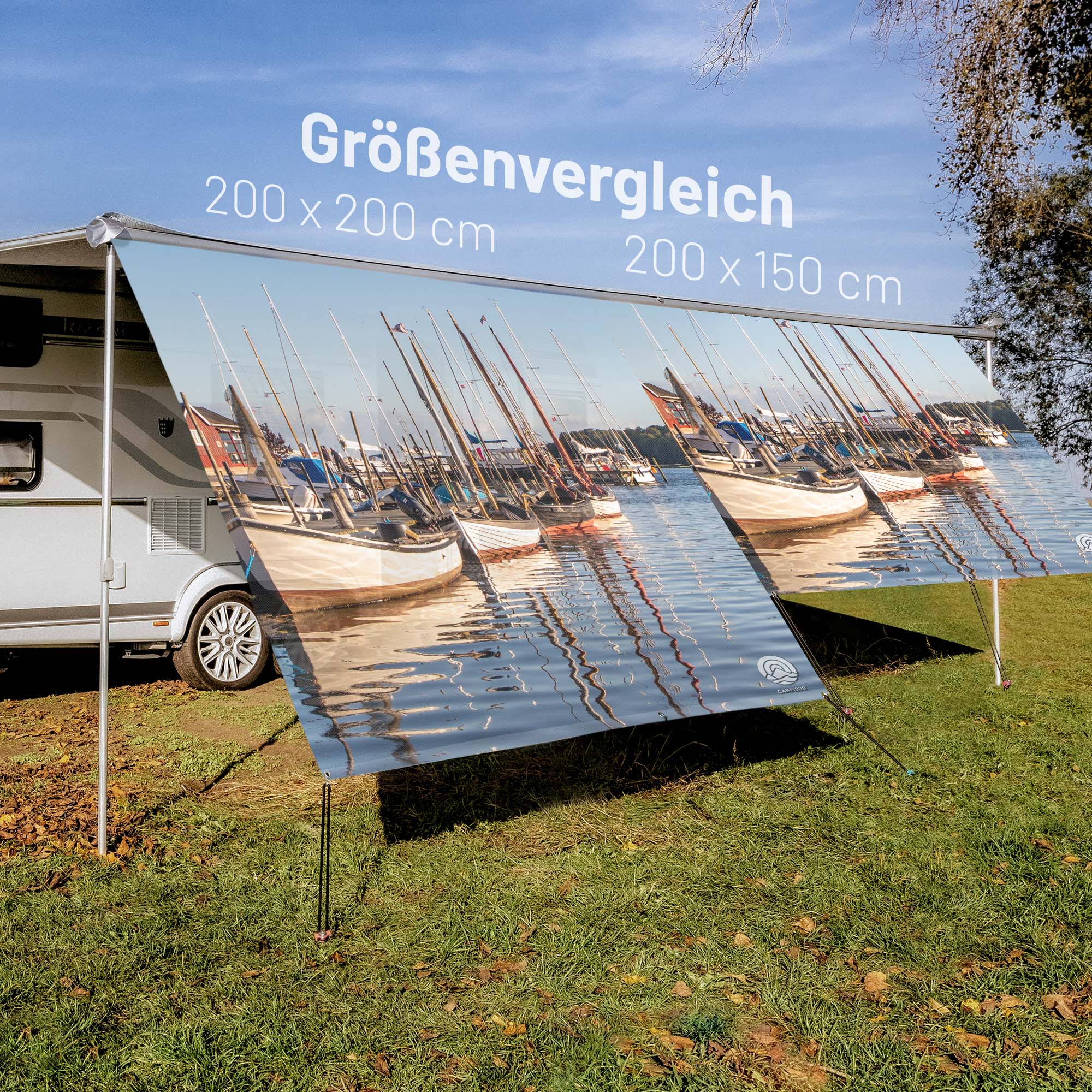 PVC Camping Sonnenschutz - Motiv HAFEN 150cm Hoch