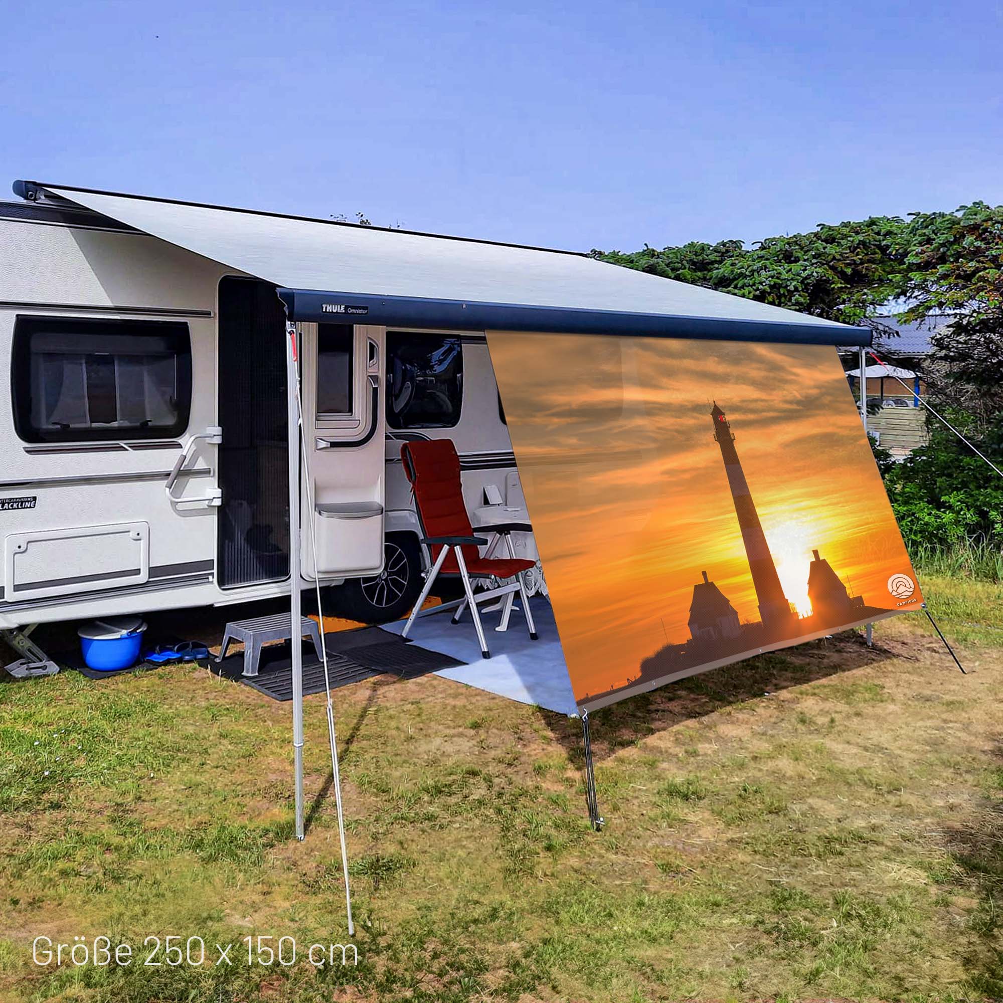 Protección solar de camping de PVC - motivo HALLIG SUNSET 150 cm de alto