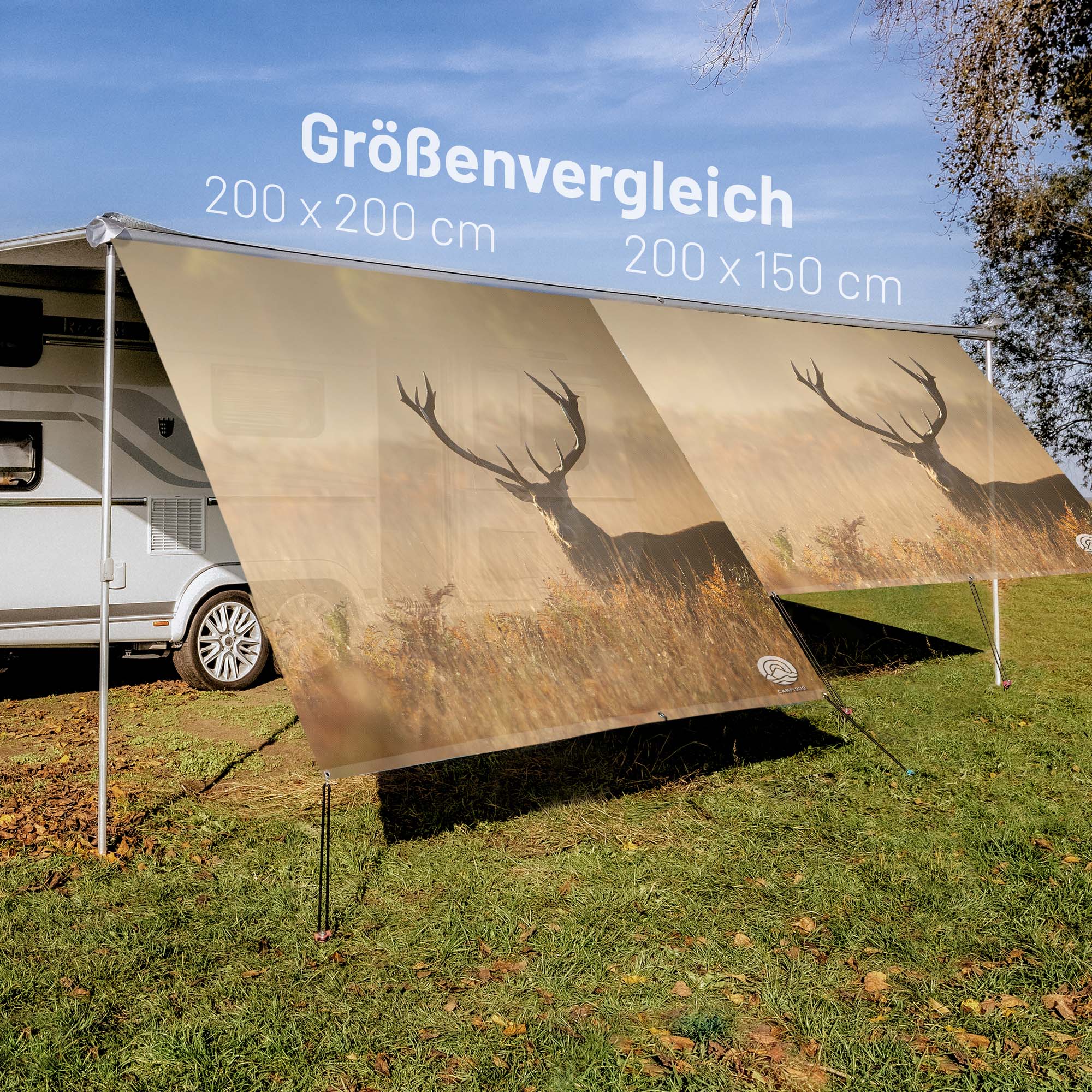 PVC Camping Sonnenschutz - Motiv HIRSCH 150cm Hoch