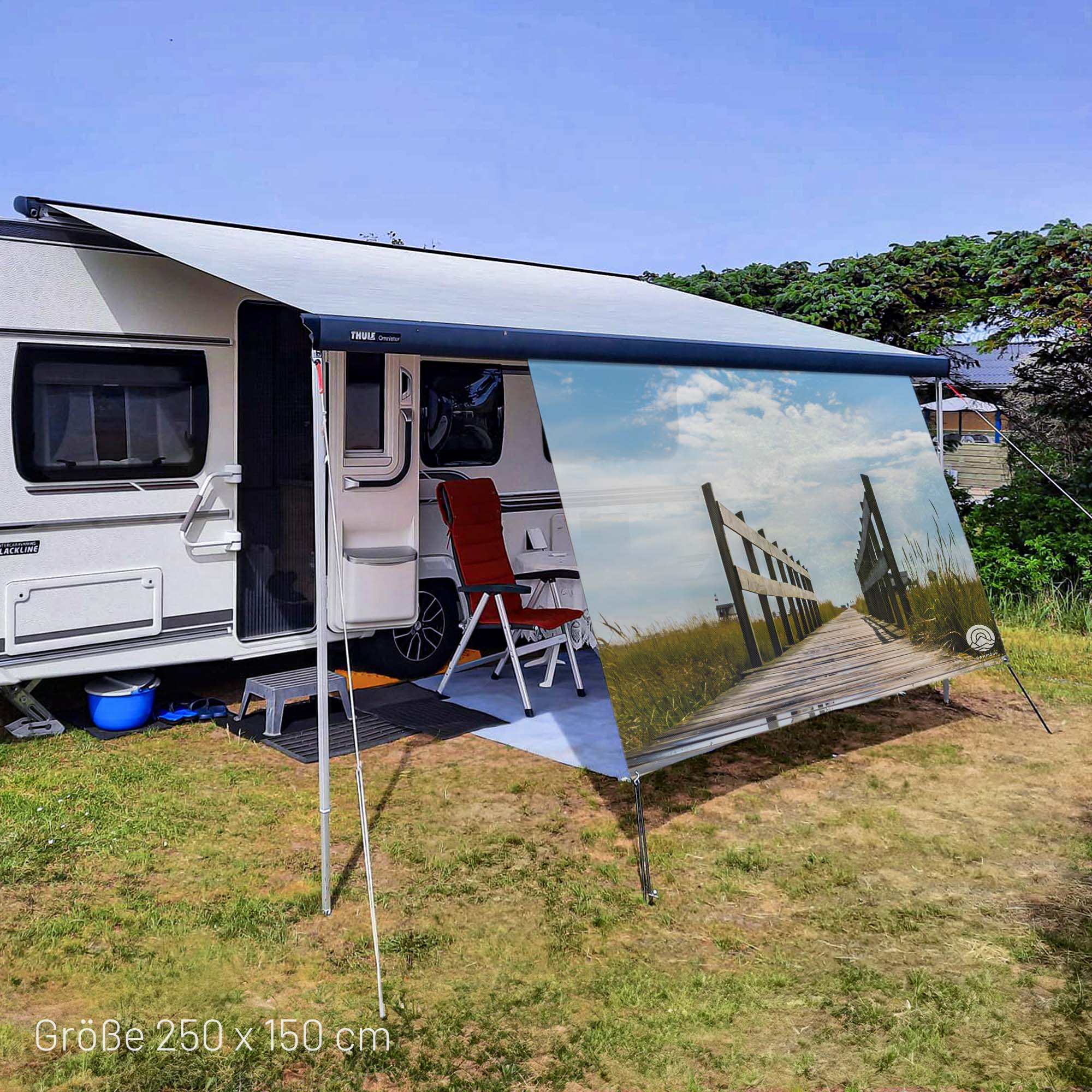 Protección solar de camping de PVC - motivo ESCENARIO DE MADERA 150 cm de altura