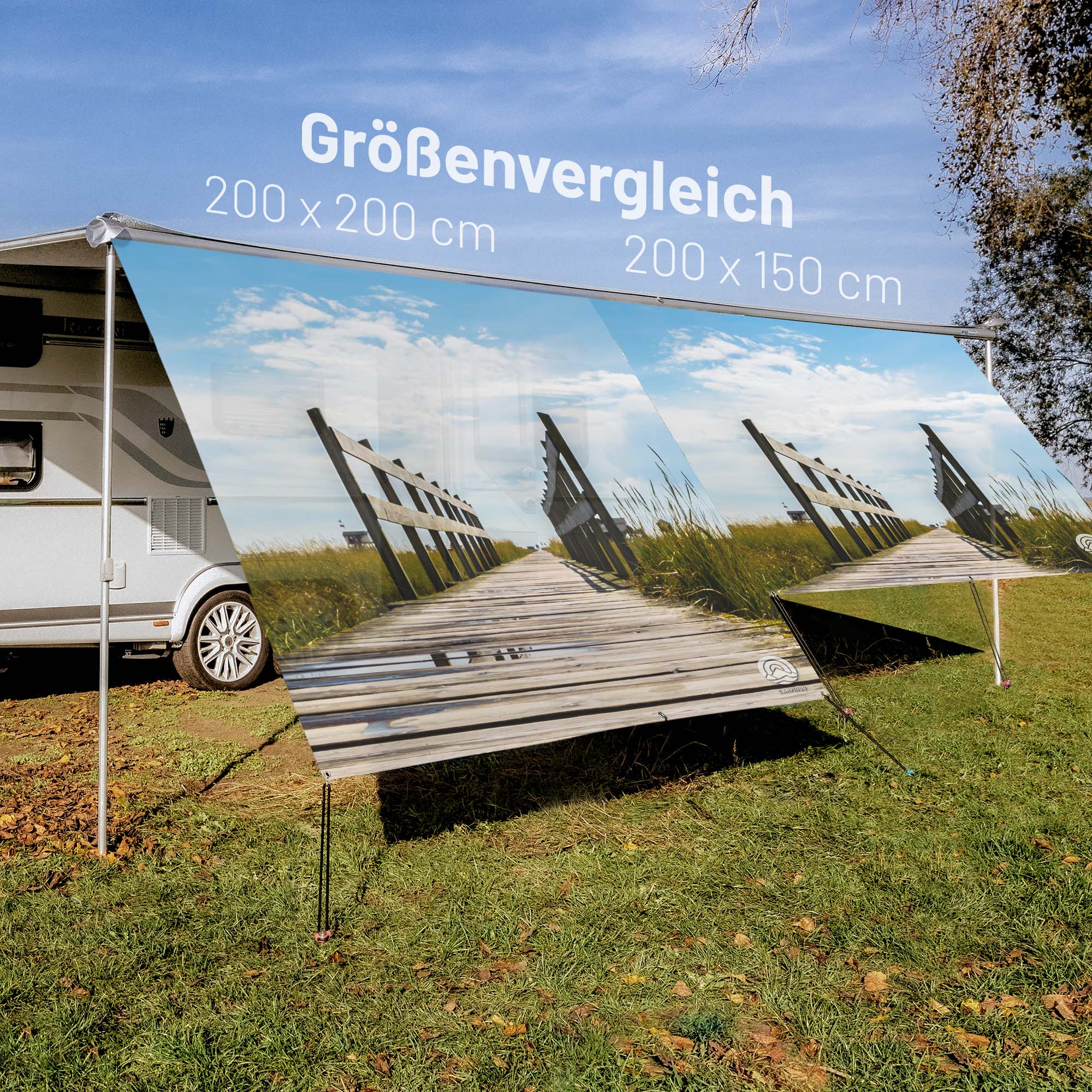 PVC Camping Sonnenschutz - Motiv HOLZSTEG 150cm Hoch