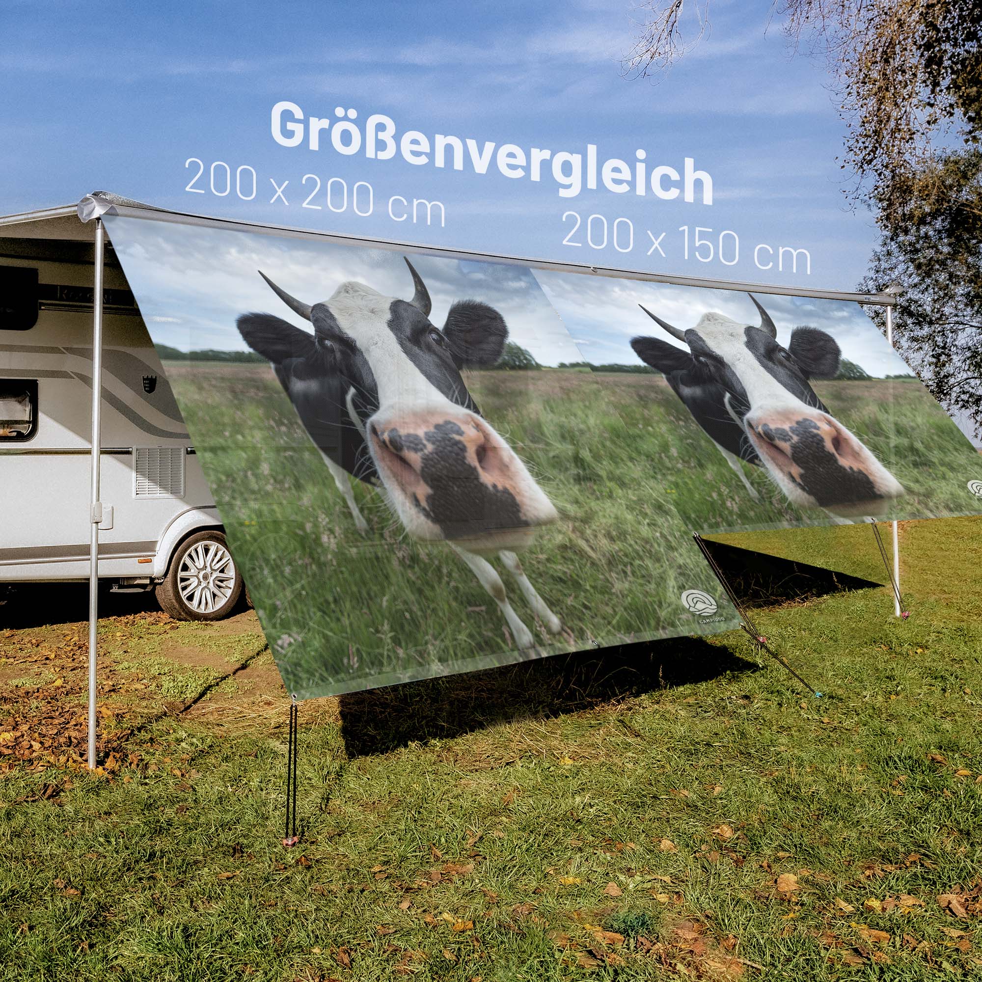 PVC Camping Sonnenschutz - Motiv KUH BERTA 150cm Hoch