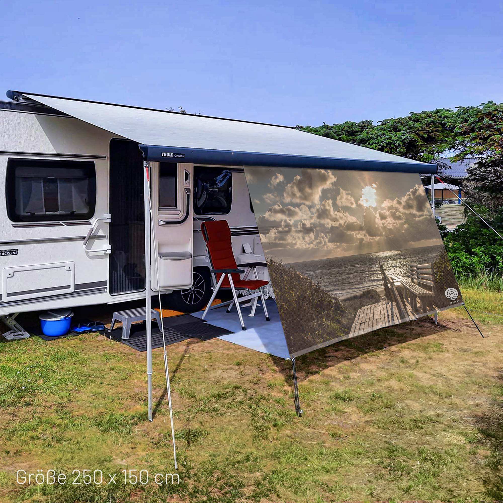 Protección solar de camping de PVC - motivo VISTA AL MAR 150 cm de altura