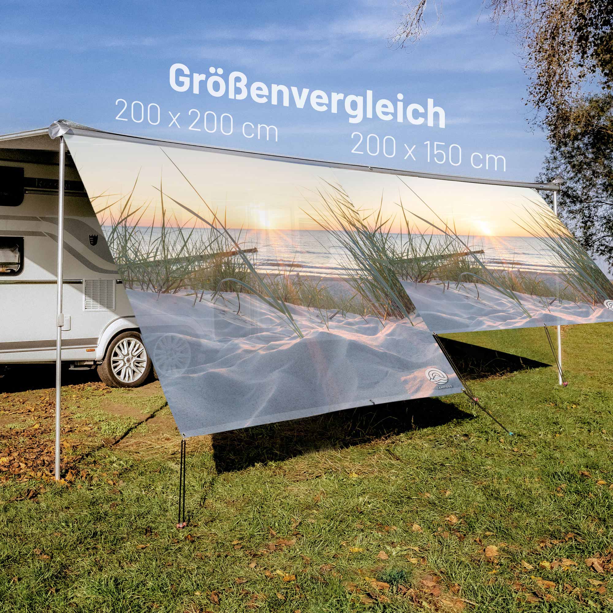 PVC Camping Sonnenschutz - Motiv OSTSEE-STRAND 150cm Hoch