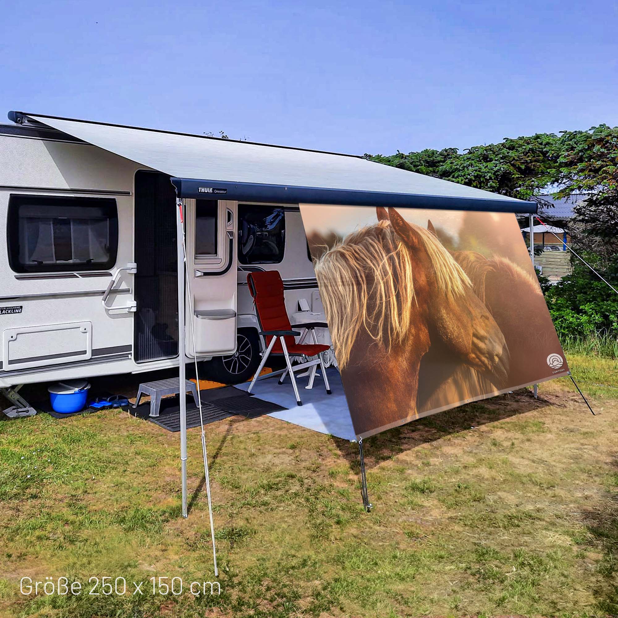Protección solar de camping de PVC - motivo HORSE LOVE 150cm de alto