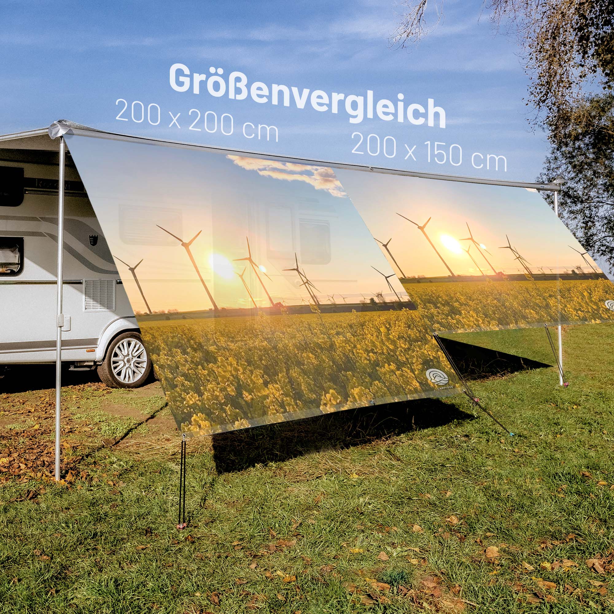 PVC Camping Sonnenschutz - Motiv RAPSFELD 150cm Hoch