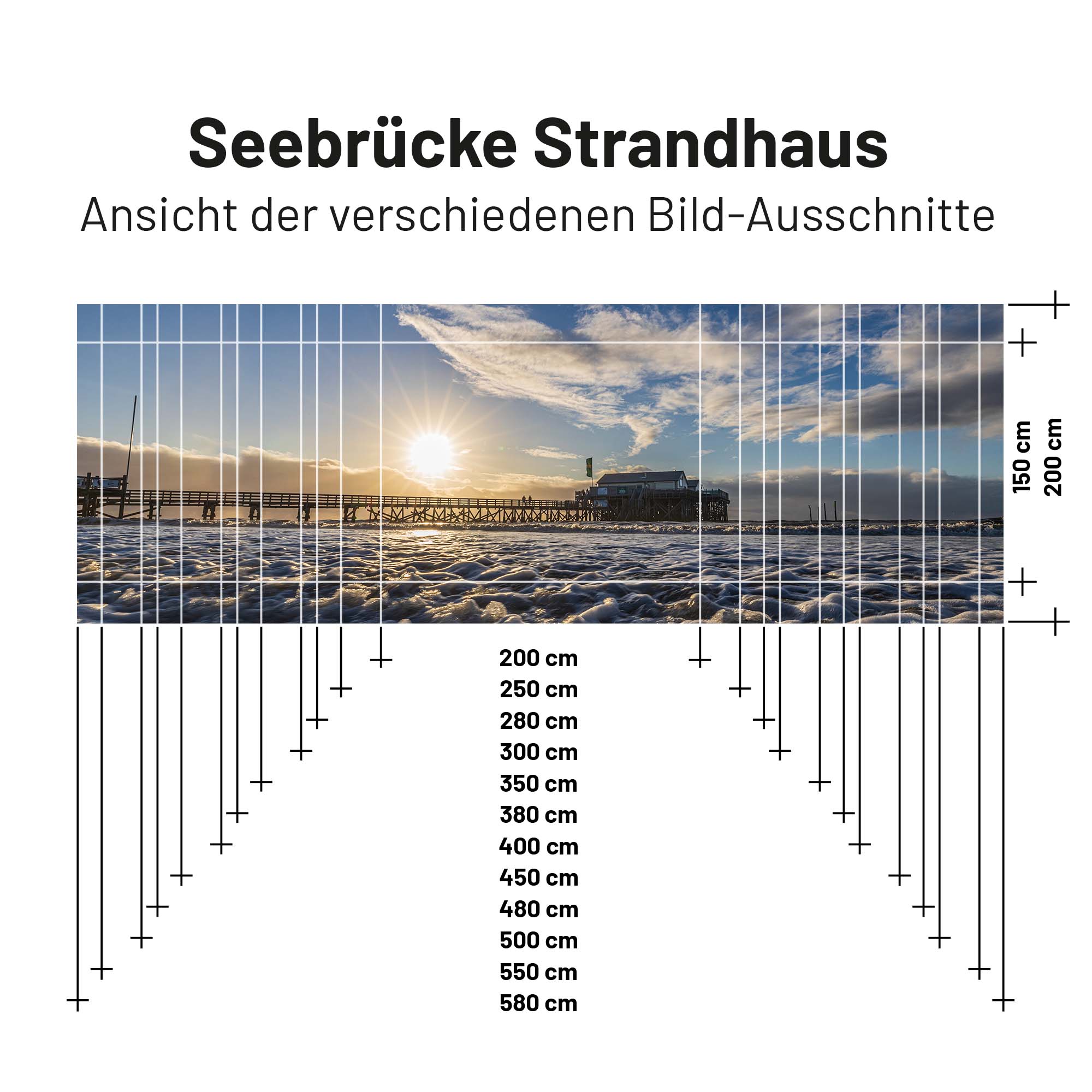 Textil Sonnensegel SEEBRÜCKE STRANDHAUS 200cm Hoch