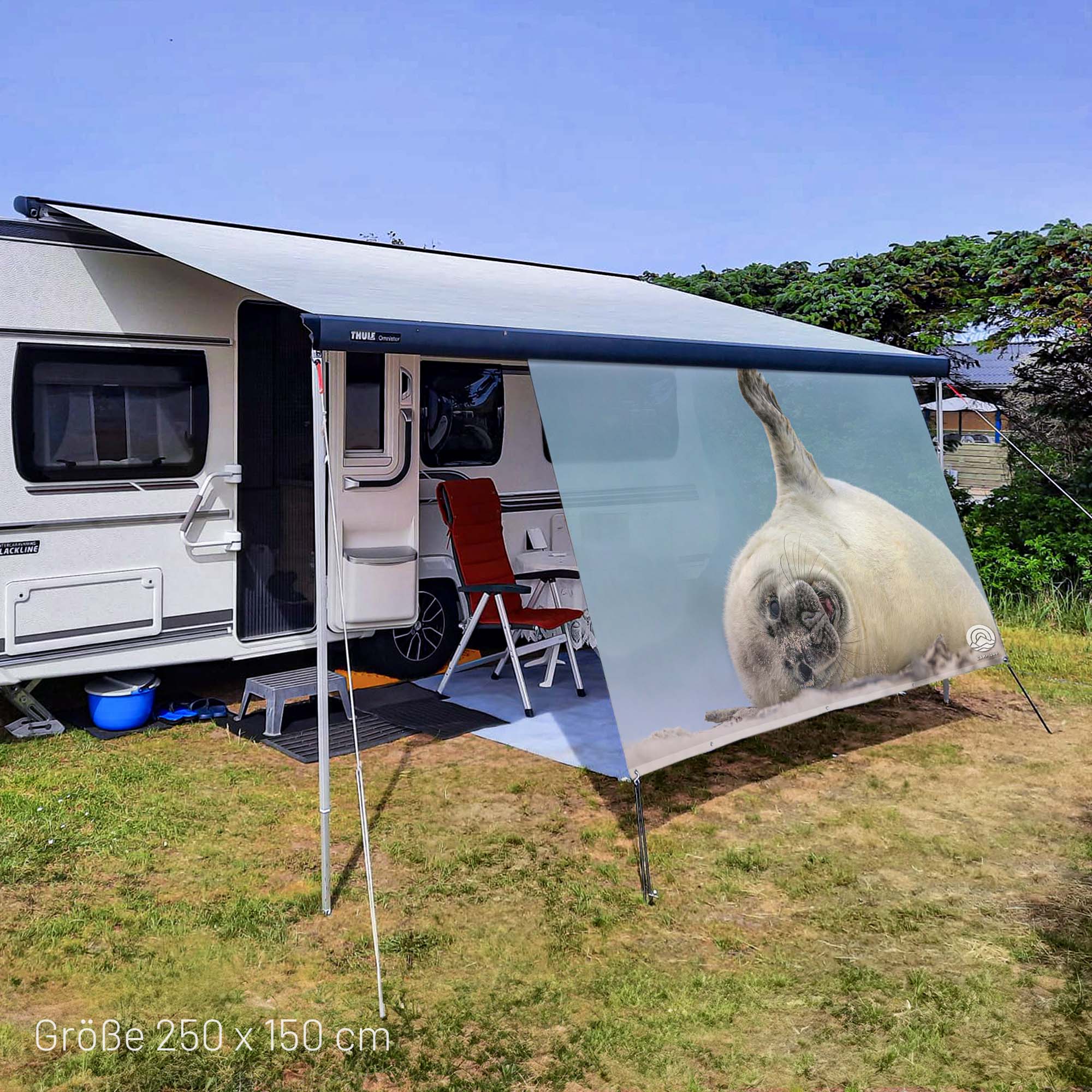 Protección solar de camping de PVC - motivo SEEHUND HIGH FIVE 150 cm de altura