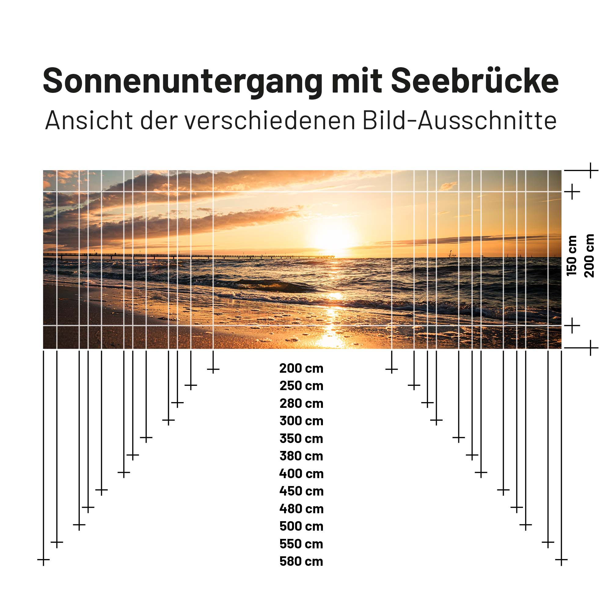 Textil Sonnensegel SONNENUNTERGANG MIT SEEBRÜCKE 200cm Hoch