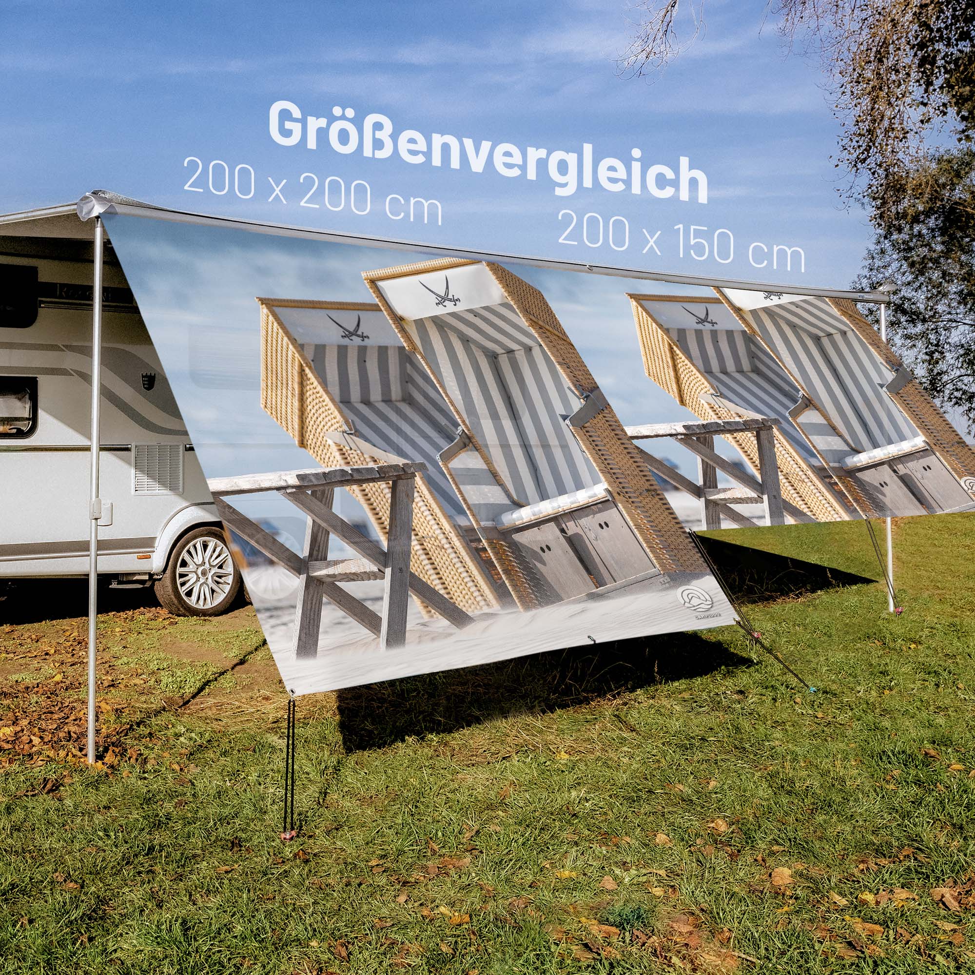 PVC Camping Sonnenschutz - Motiv STRANDKÖRBE 150cm Hoch
