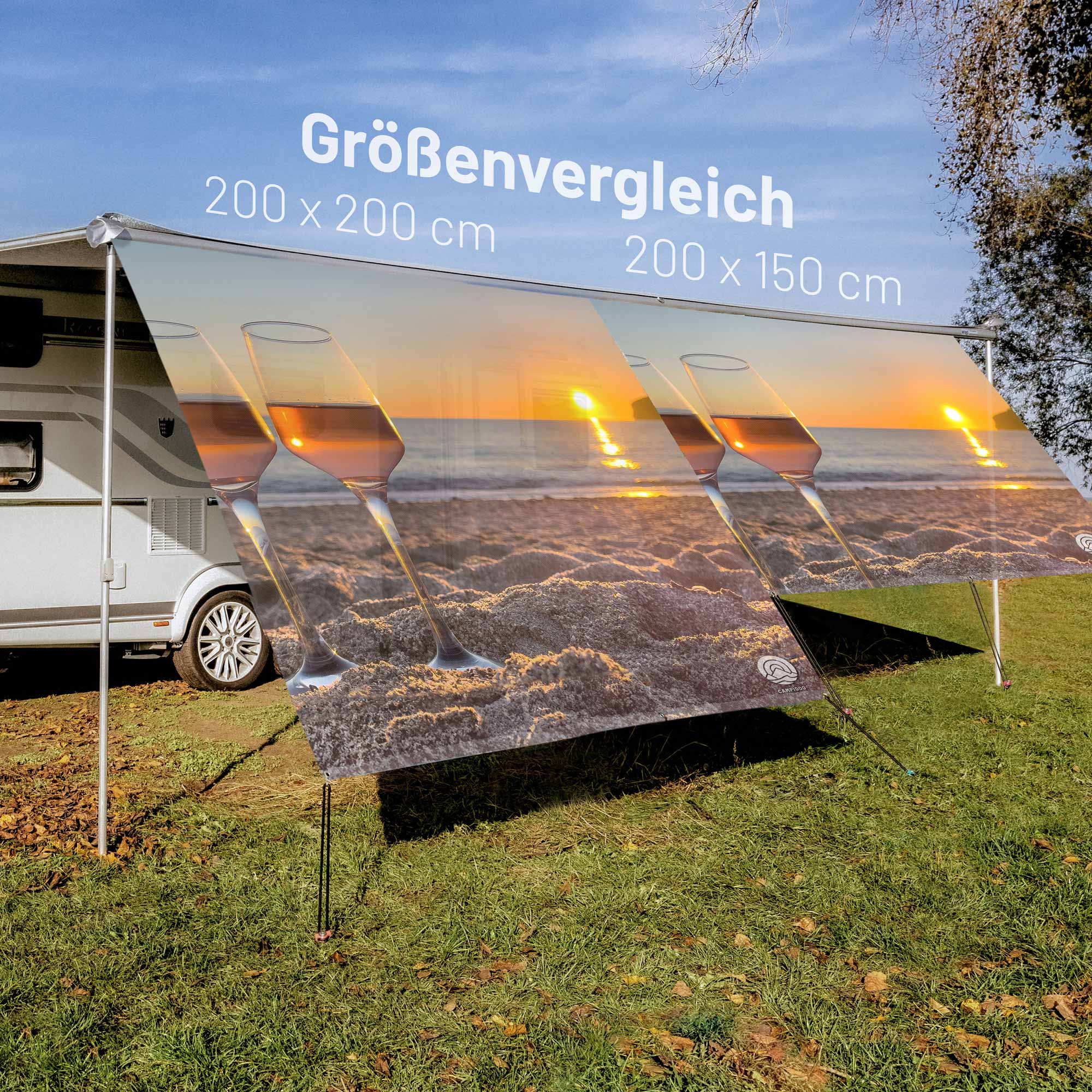 PVC Camping Sonnenschutz - Motiv STRANDROMANTIK 150cm Hoch
