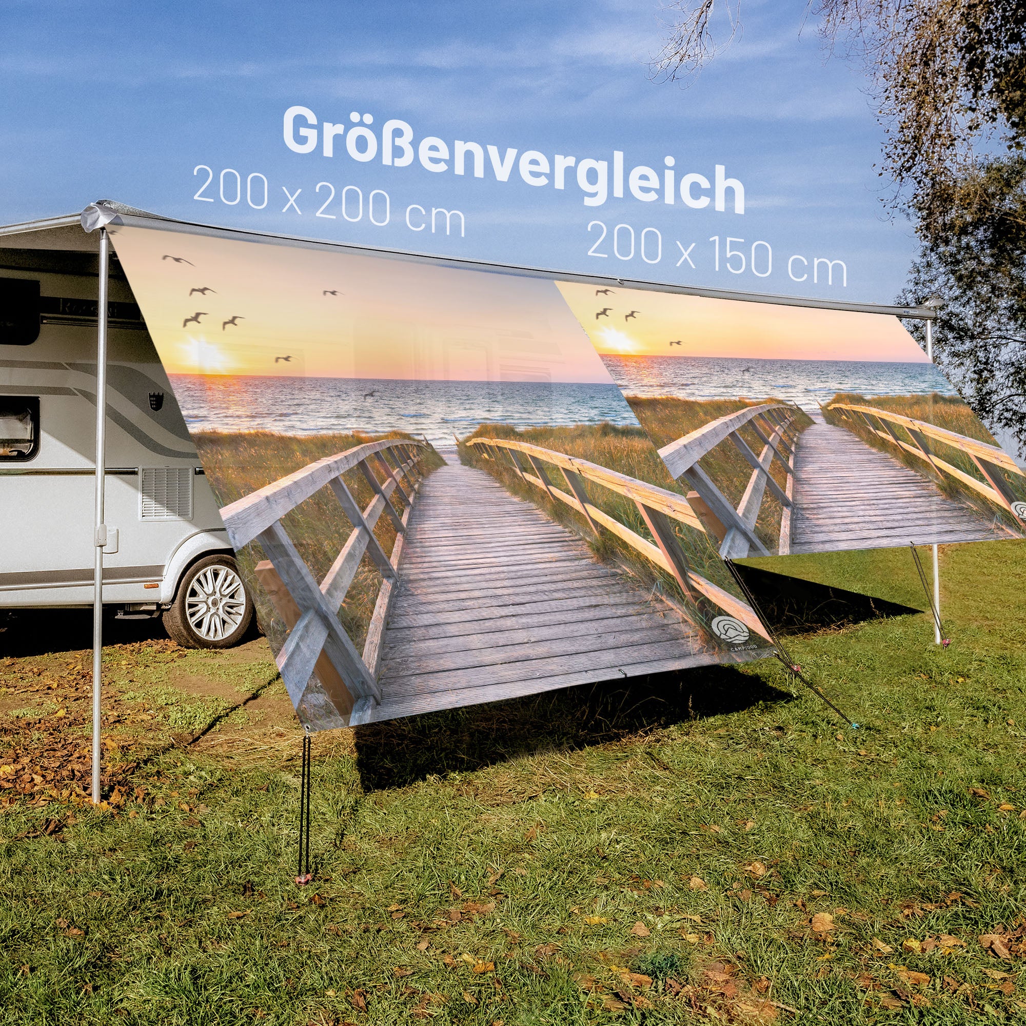 PVC Camping Sonnenschutz - Motiv STRANDBRÜCKE 150cm Hoch