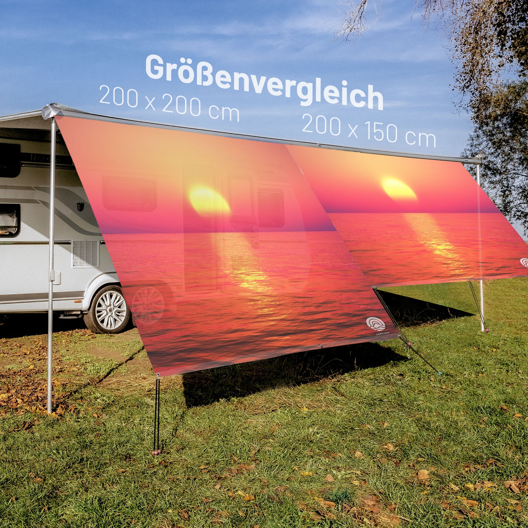PVC Camping Sonnenschutz - Motiv ROTER SONNENUNTERGANG 150cm Hoch