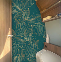 Wall foil golden Monstera Petrol