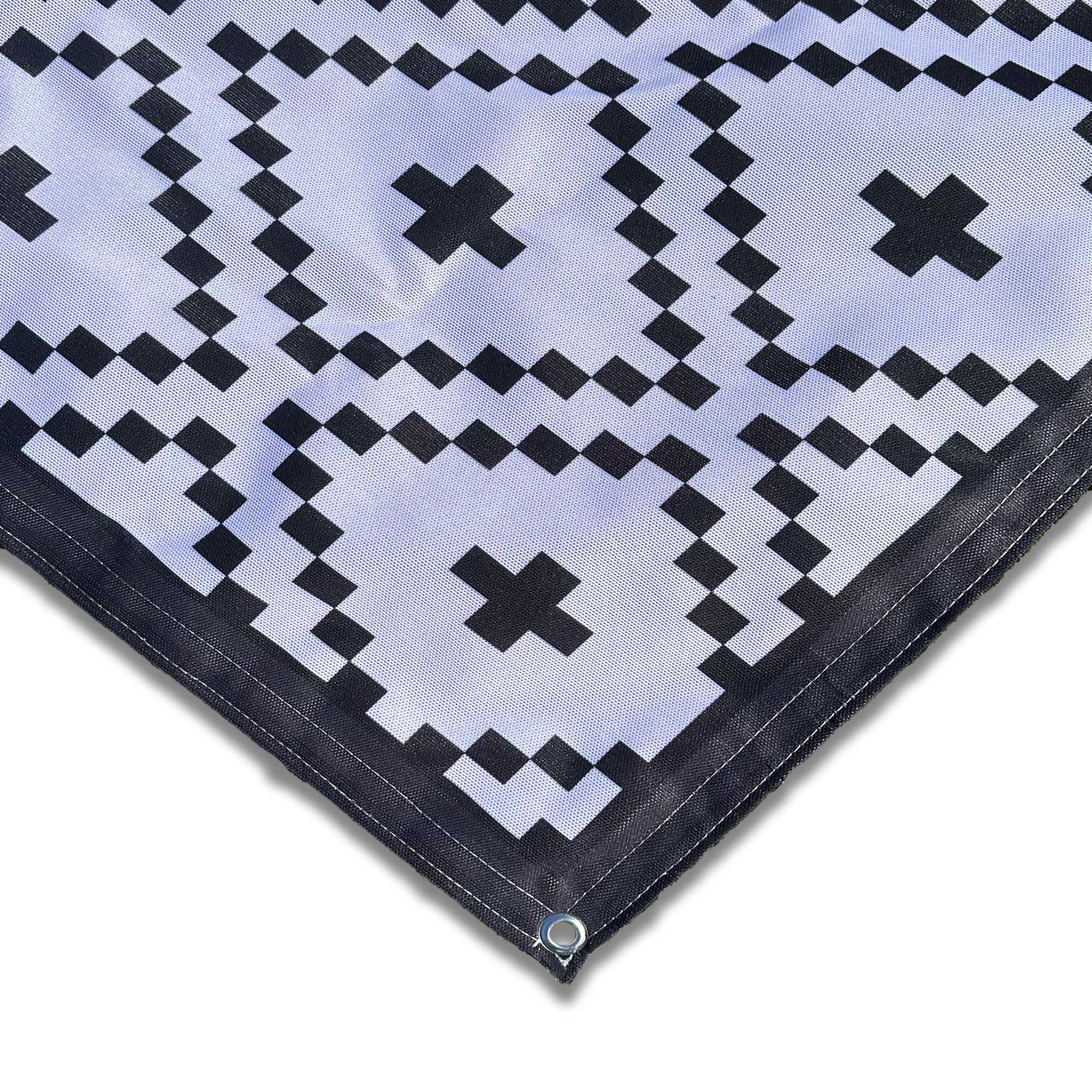 PREMIUM awning carpet with removable wind skirt - "Rhombus Black White"