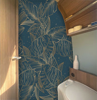 Wall foil golden Monstera Blue
