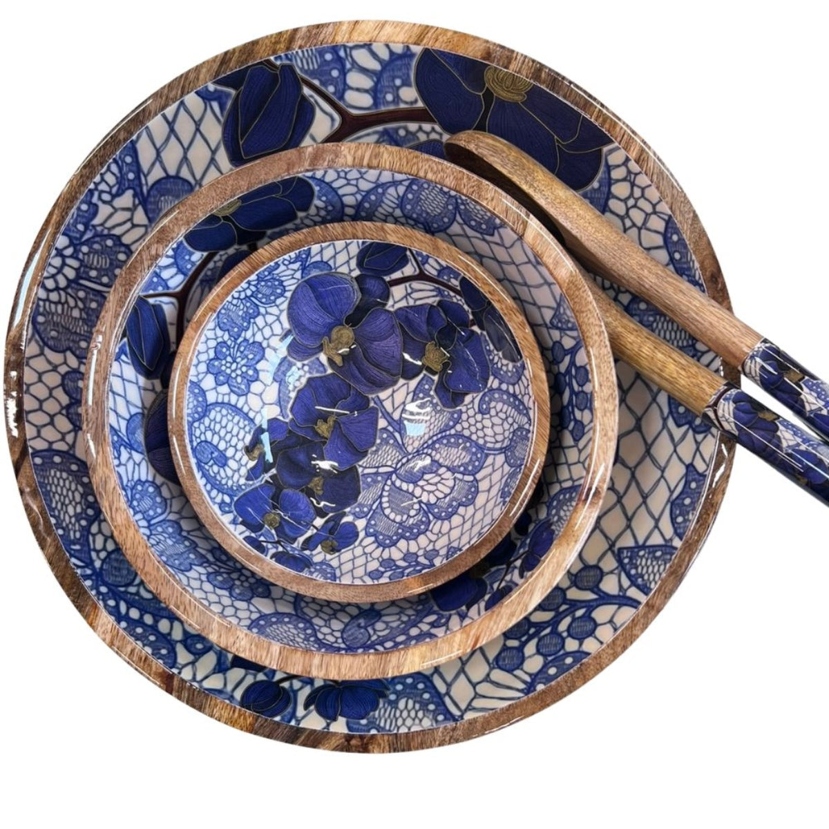 Mangoholz Schale Blue Lace - Set