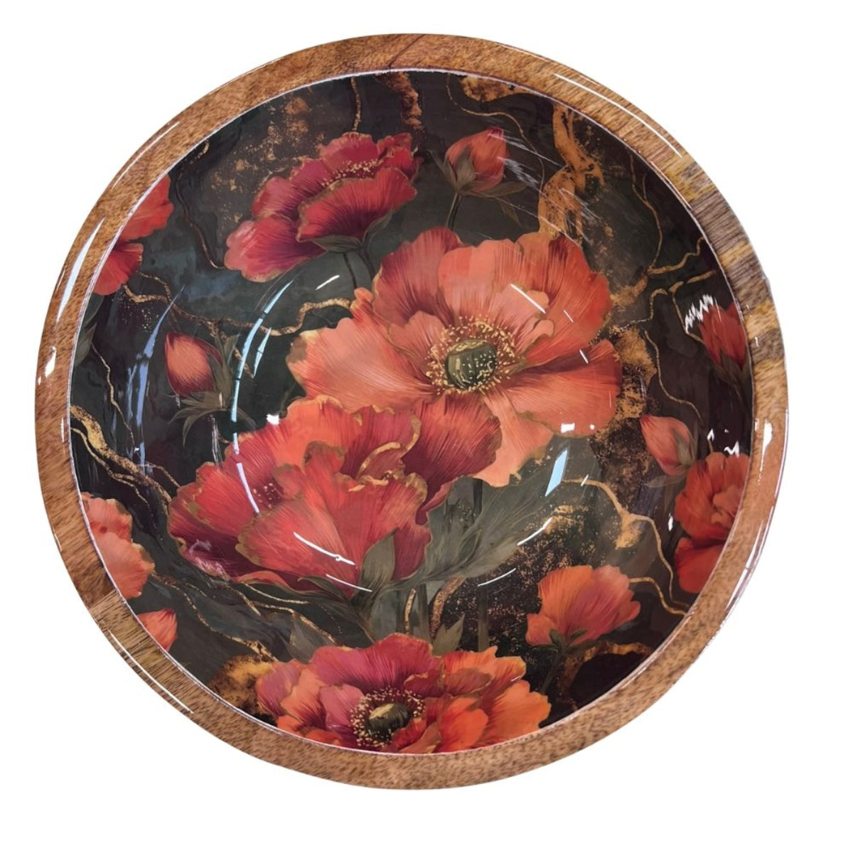 Mangoholz Schale Red Poppy 25cm