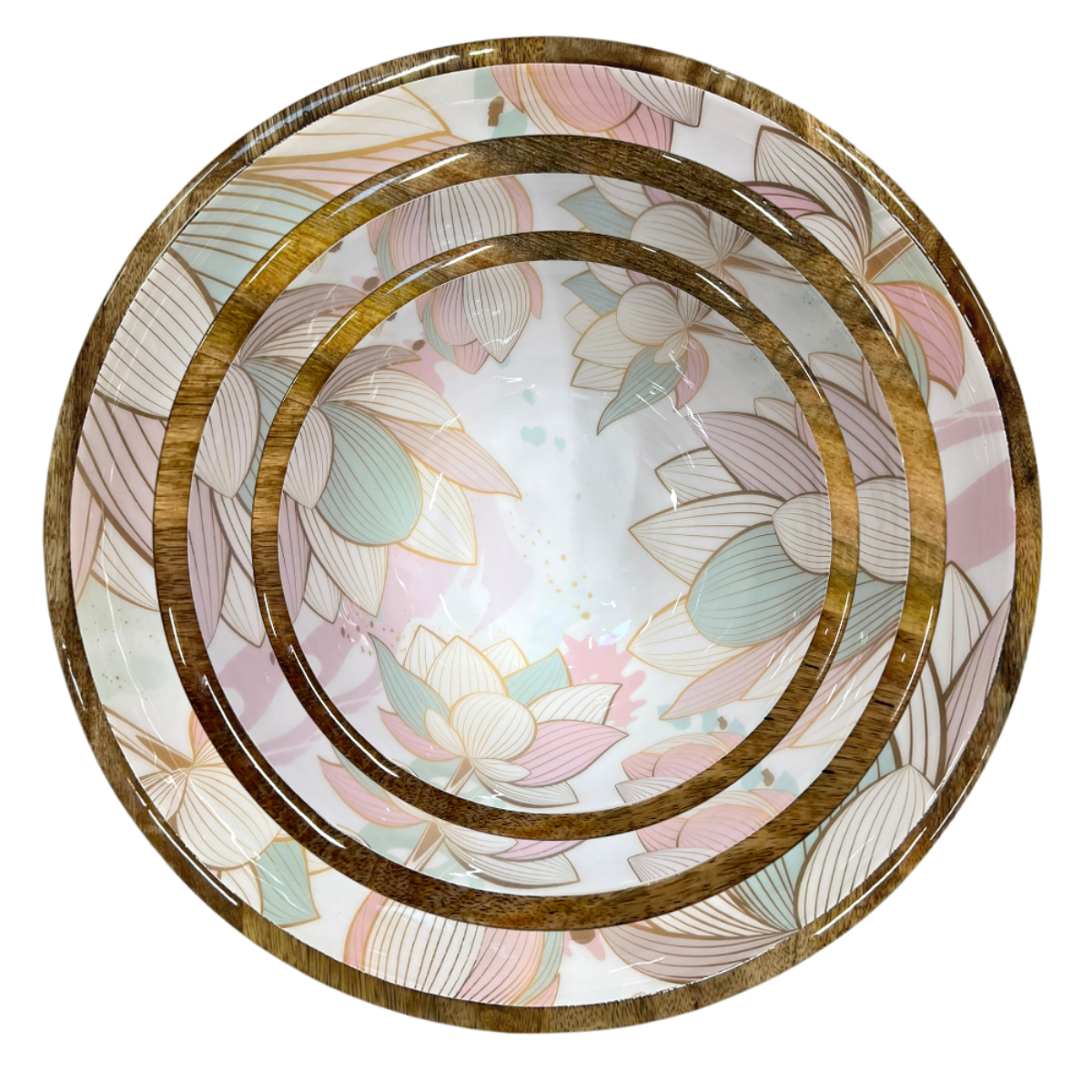 Mangoholz Schale Pale Pink Blue Lotus Set