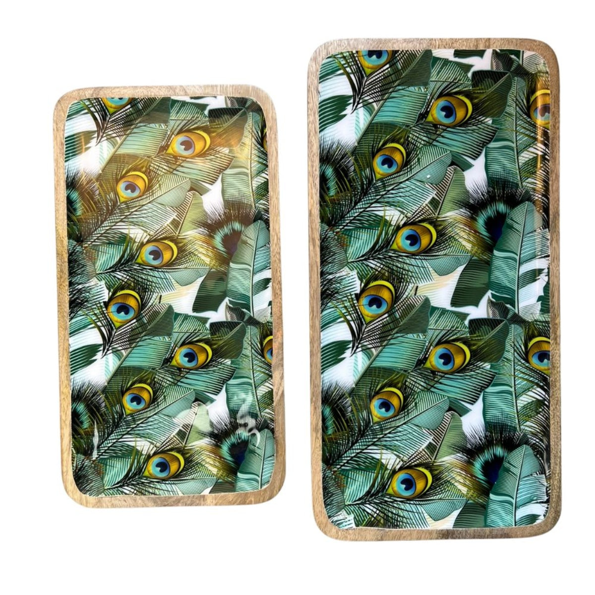 Mangoholz Schale Peacock Feather Tablet