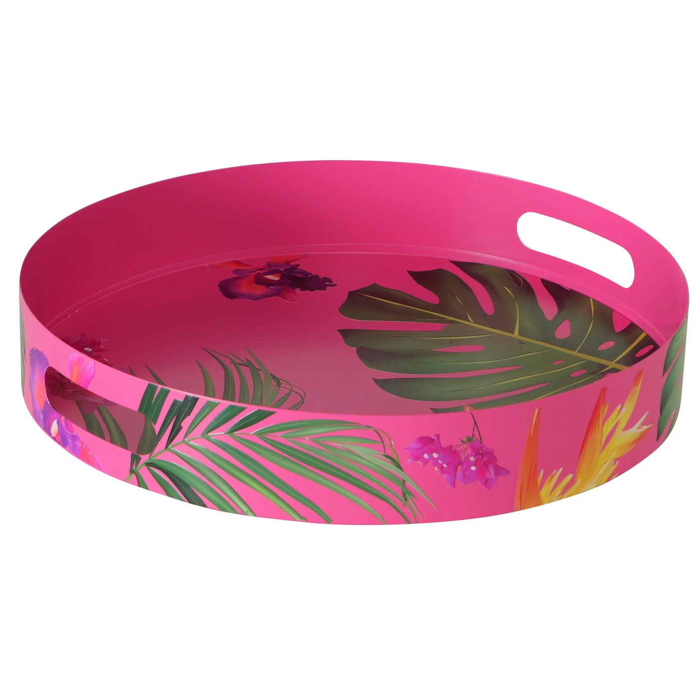 Tablett Tropicana, Eisen, Floral, Grün, Orange, Pink, D 30 cm