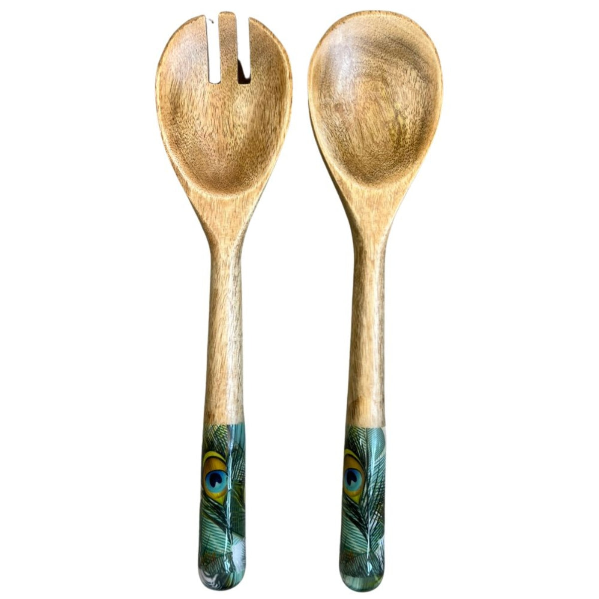 Mangoholz Schale Peacock Feather Salatbesteck