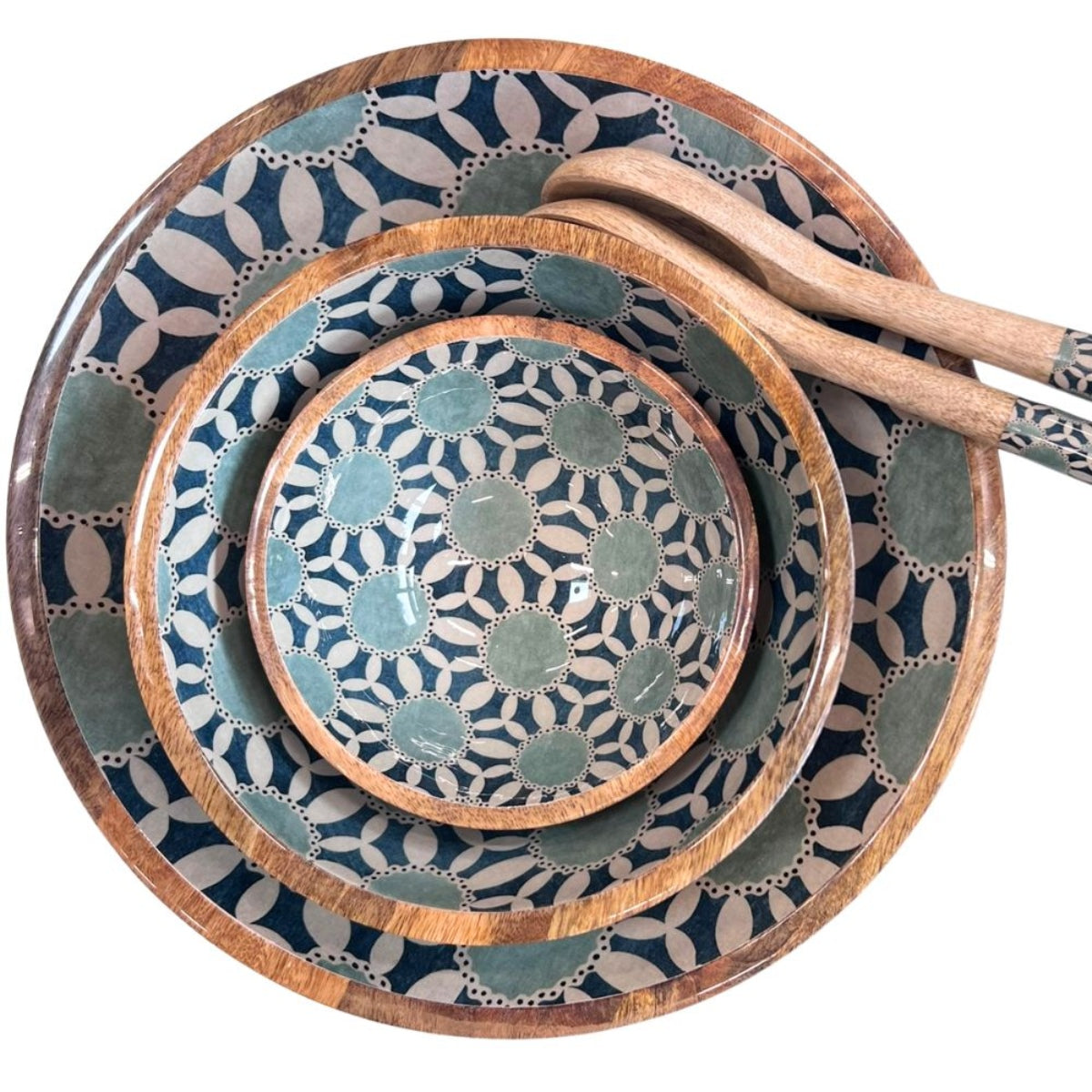 Mangoholz Schale Retro Pattern - Set