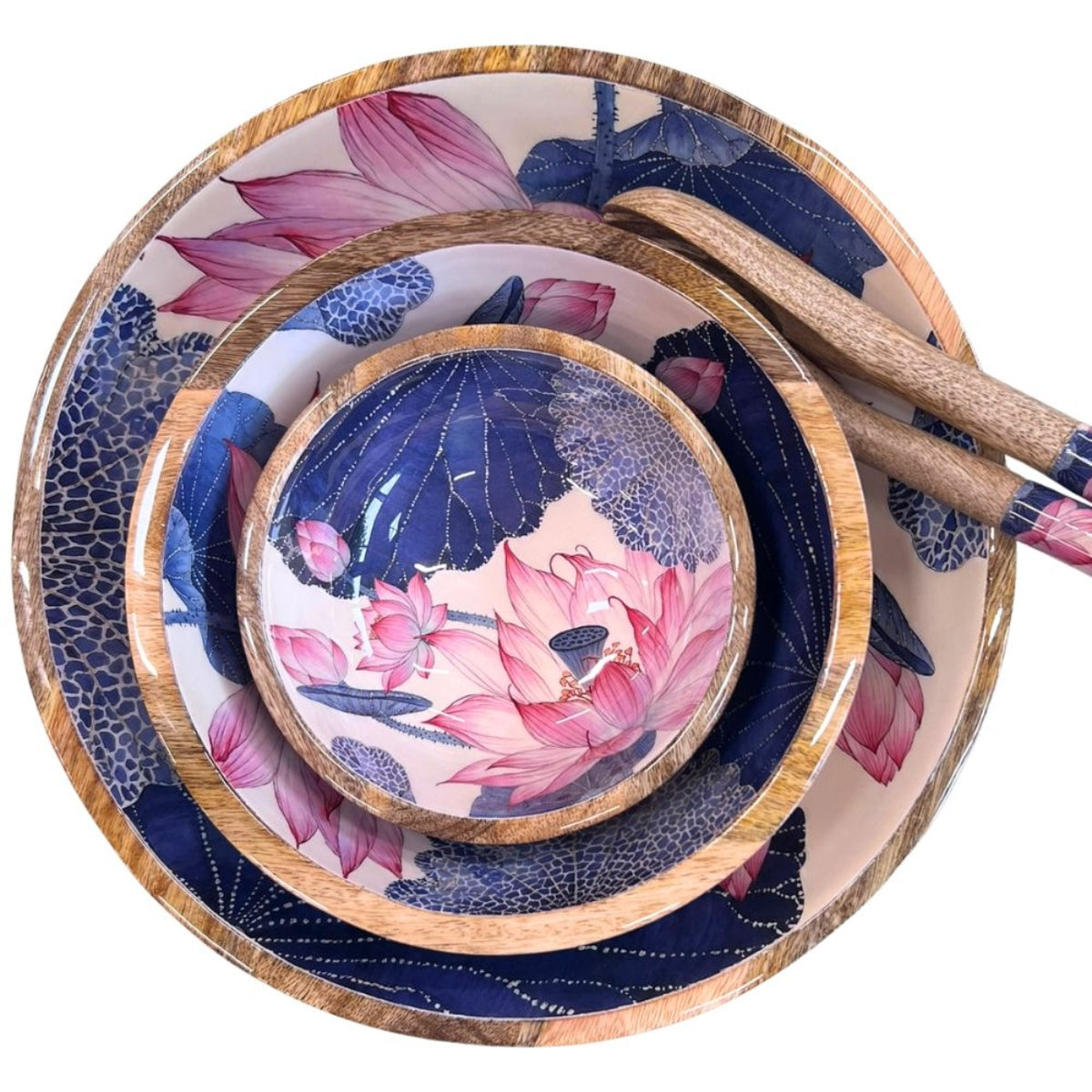 Mangoholz Schale Pink Lotus - Set