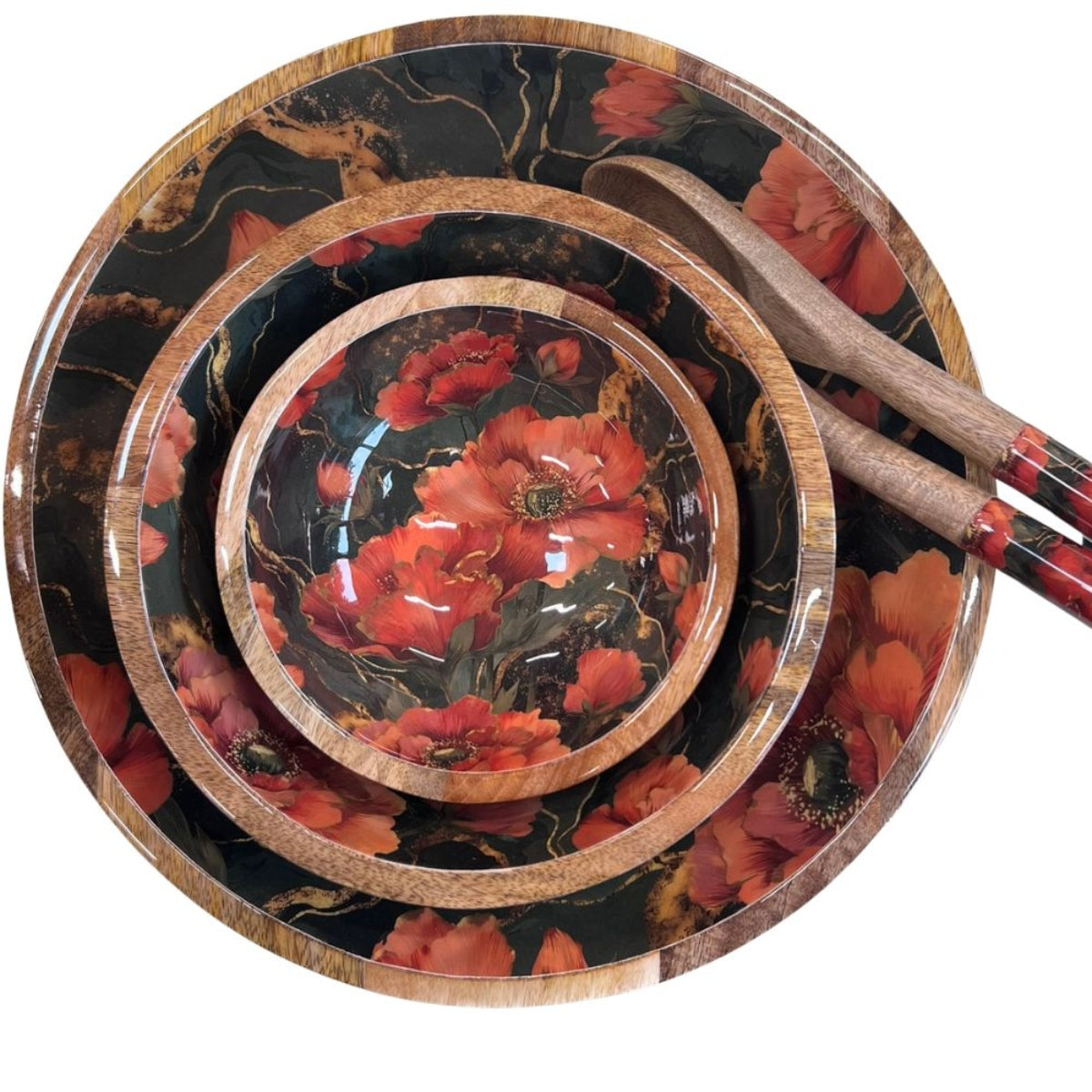 Mangoholz Schale Red Poppy - Set